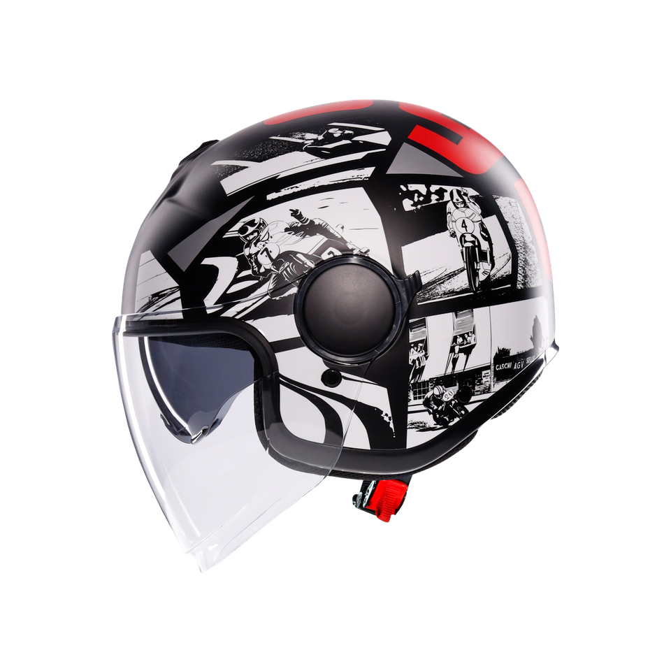 ETERES HISTORY MATT BLACK/WHITE/RED - MOTORBIKE OPEN FACE HELMET E2206