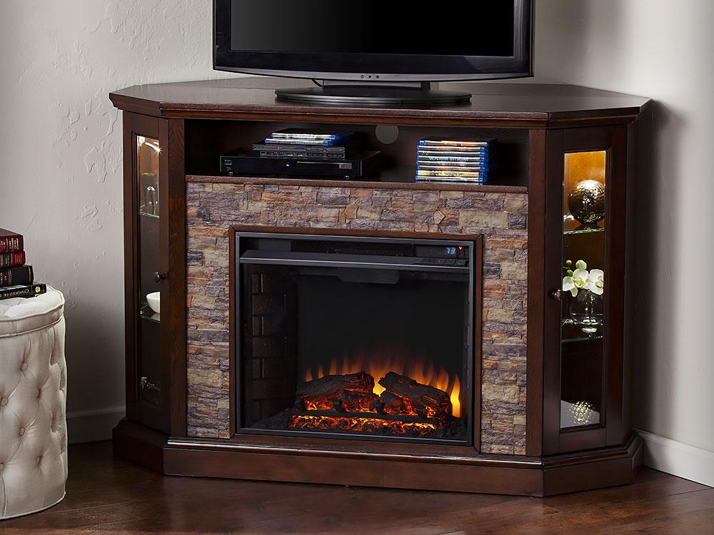 Redden Wall/Corner Electric Fireplace TV Stand in Espresso