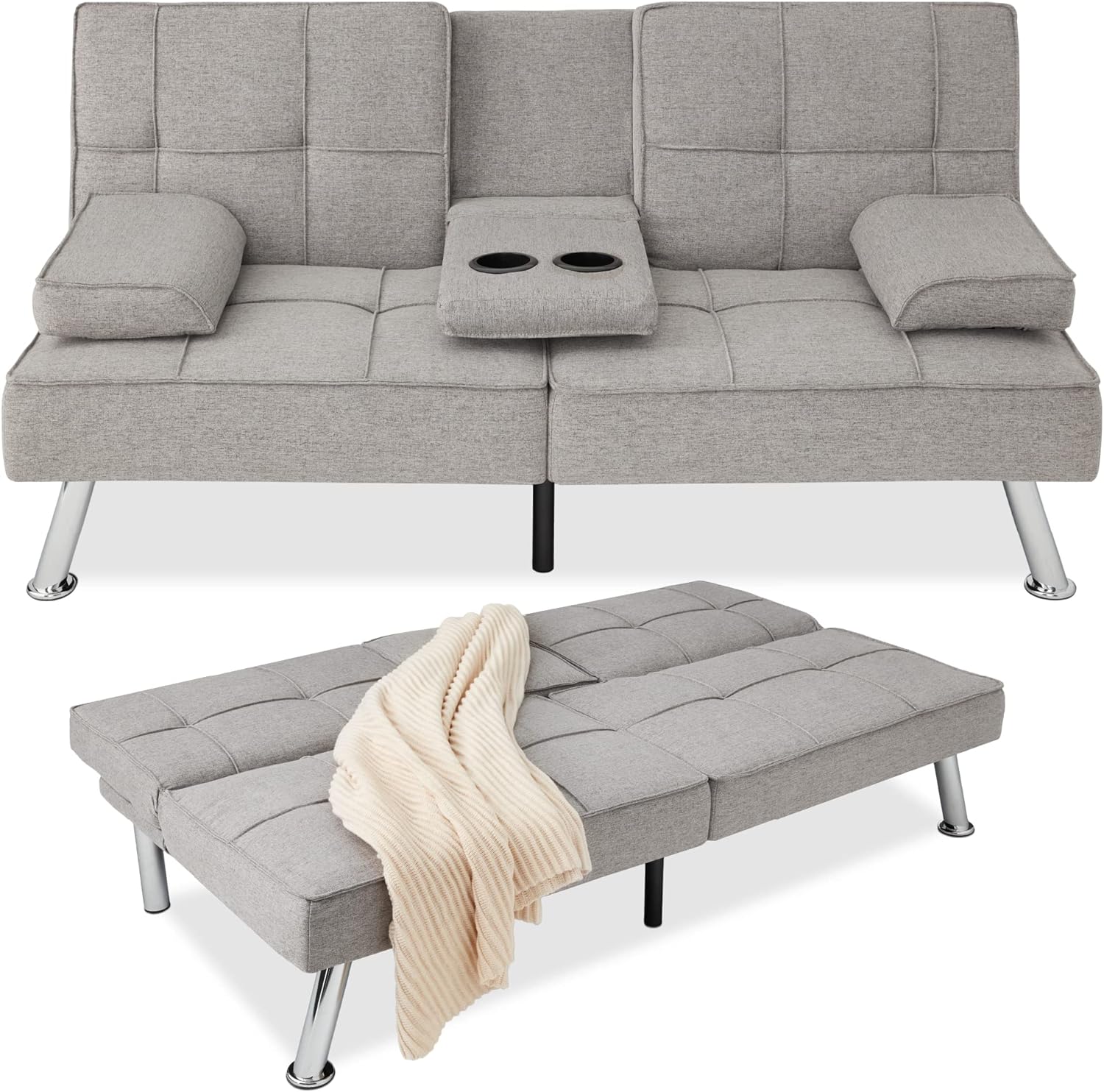 Best Choice Products Linen Upholstered Modern Convertible Folding Futon Sofa