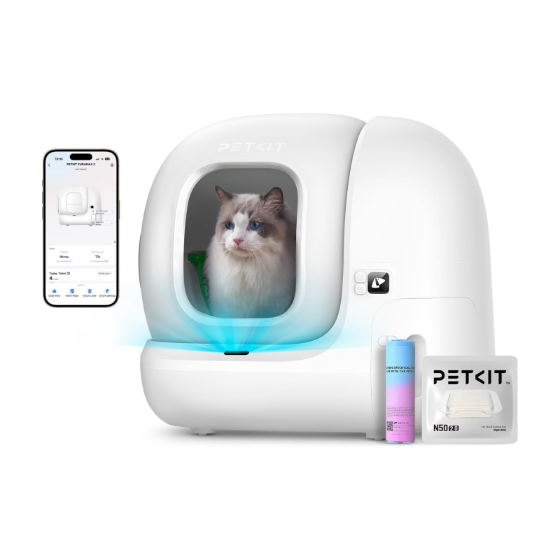 PETKIT PuraMax 2 Self-Cleaning Cat Litter Box, Automatic Litter Box with Anti-Leakage Upgrad Waterproof Litter Pad Max, Scoop-Free Litter Box Includes N50 2.0 & Trash Bags, 2.4G WiFi