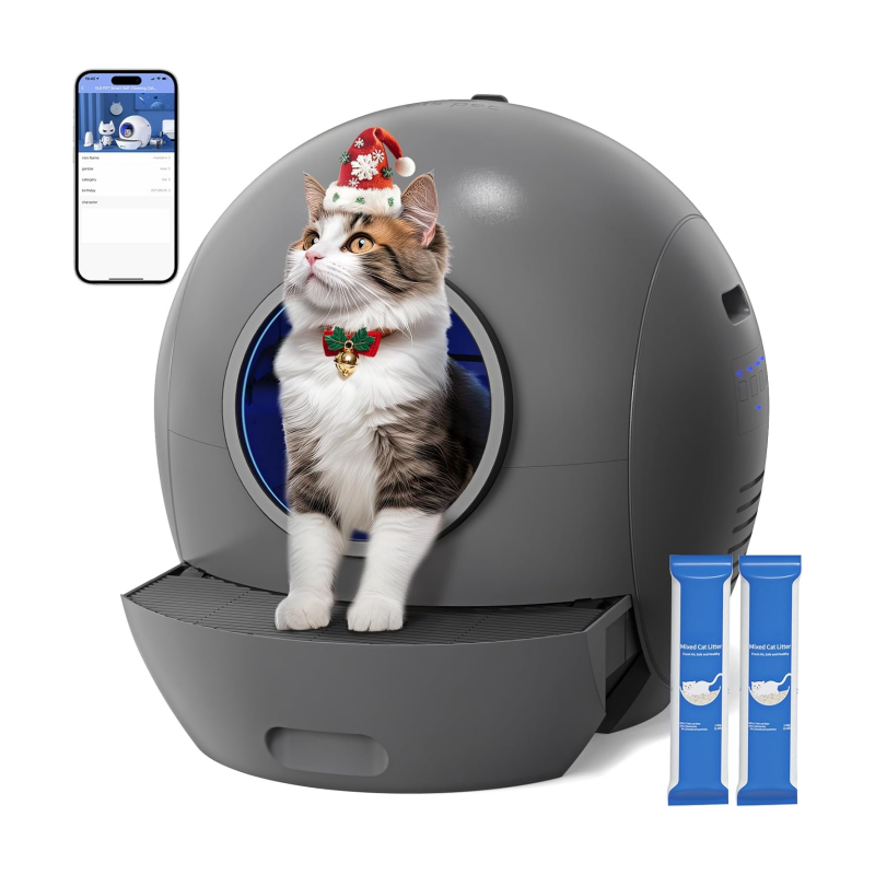 Self Cleaning Litter Box for Cats, Nafcefi Automatic Cat Litter Box Self Cleaning Extra Large, Robot Litter Box Self Cleaning App Control/Odor Removal/Safety Protection Litter Box