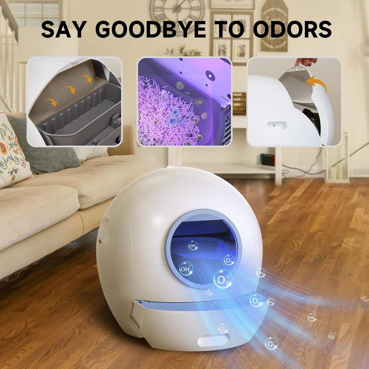 Self Cleaning Litter Box for Cats, Nafcefi Automatic Cat Litter Box Self Cleaning Extra Large, Robot Litter Box Self Cleaning App Control/Odor Removal/Safety Protection Litter Box