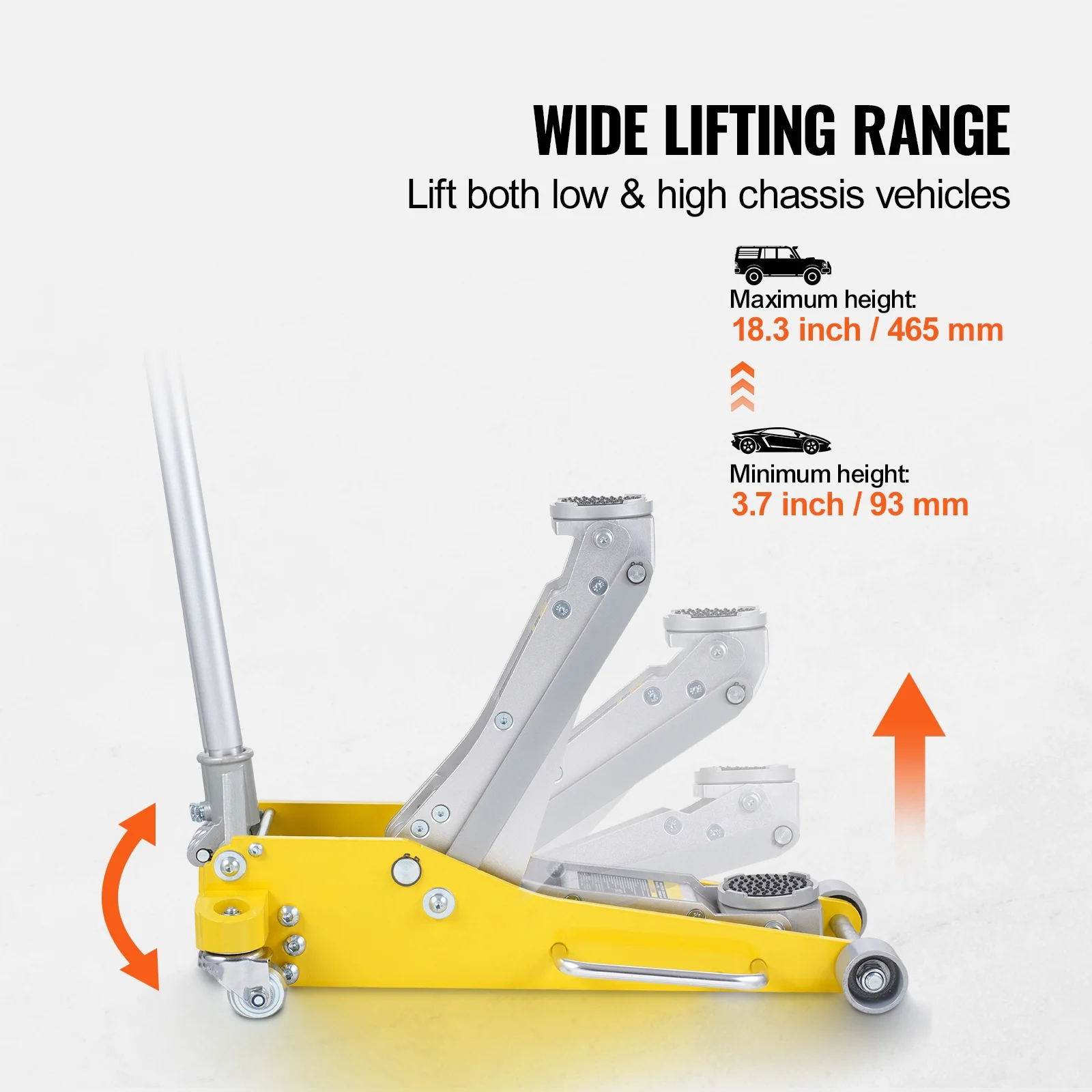 KFFKFF Low Profile Floor Jack, 3 Ton Capacity, Dual Piston Fast Lift, Hydraulic Auto Jack, 3.7