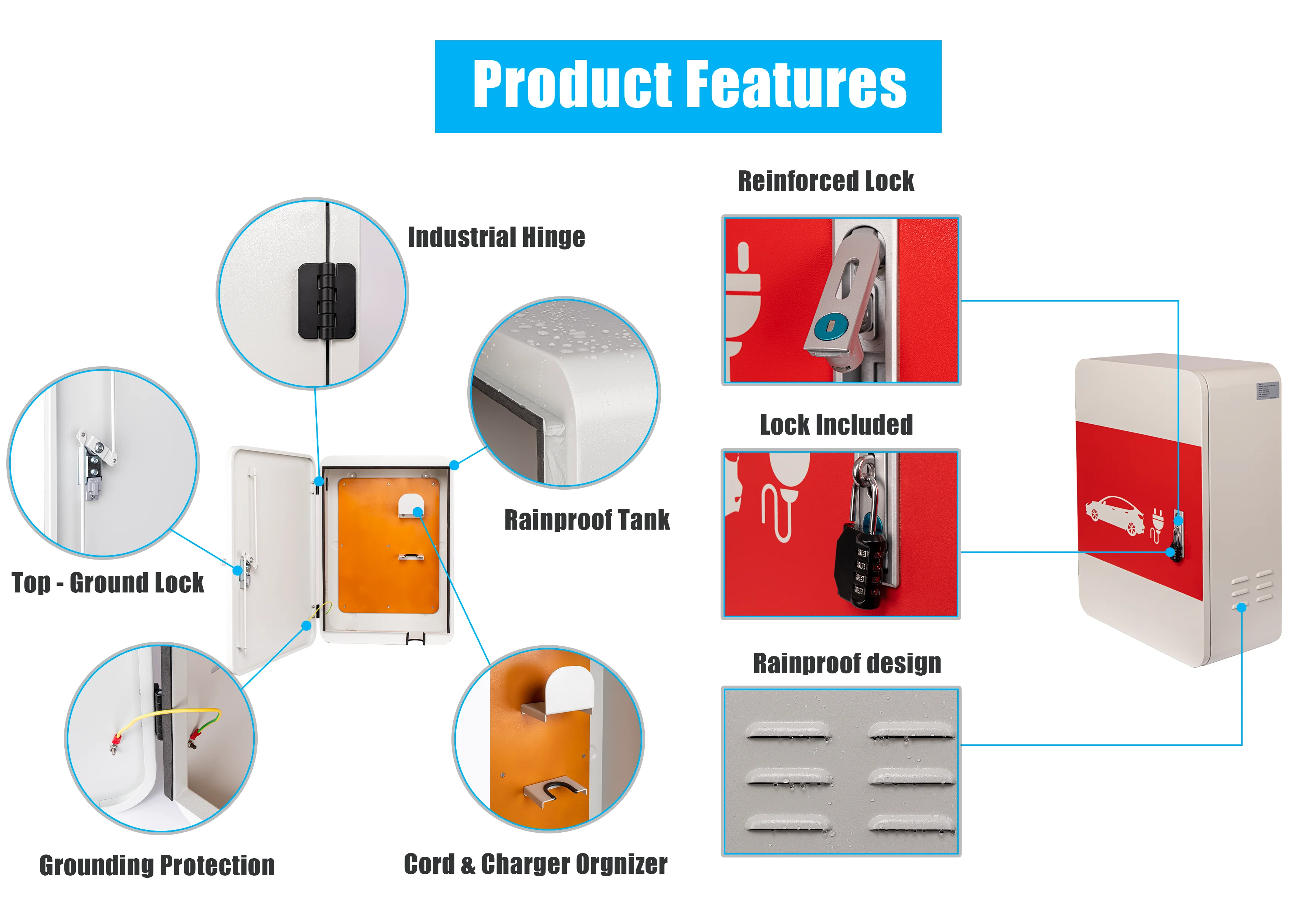 Pochar Tesla Charger Station Box, 28'' x 20'' x 10'' Indoor Outdoor Cable Box Charging Box Cable Organizer, IP66 Waterproof Dustproof Cool Roll Steel Electrical Enclosure Box, for Tesla Wall Connector