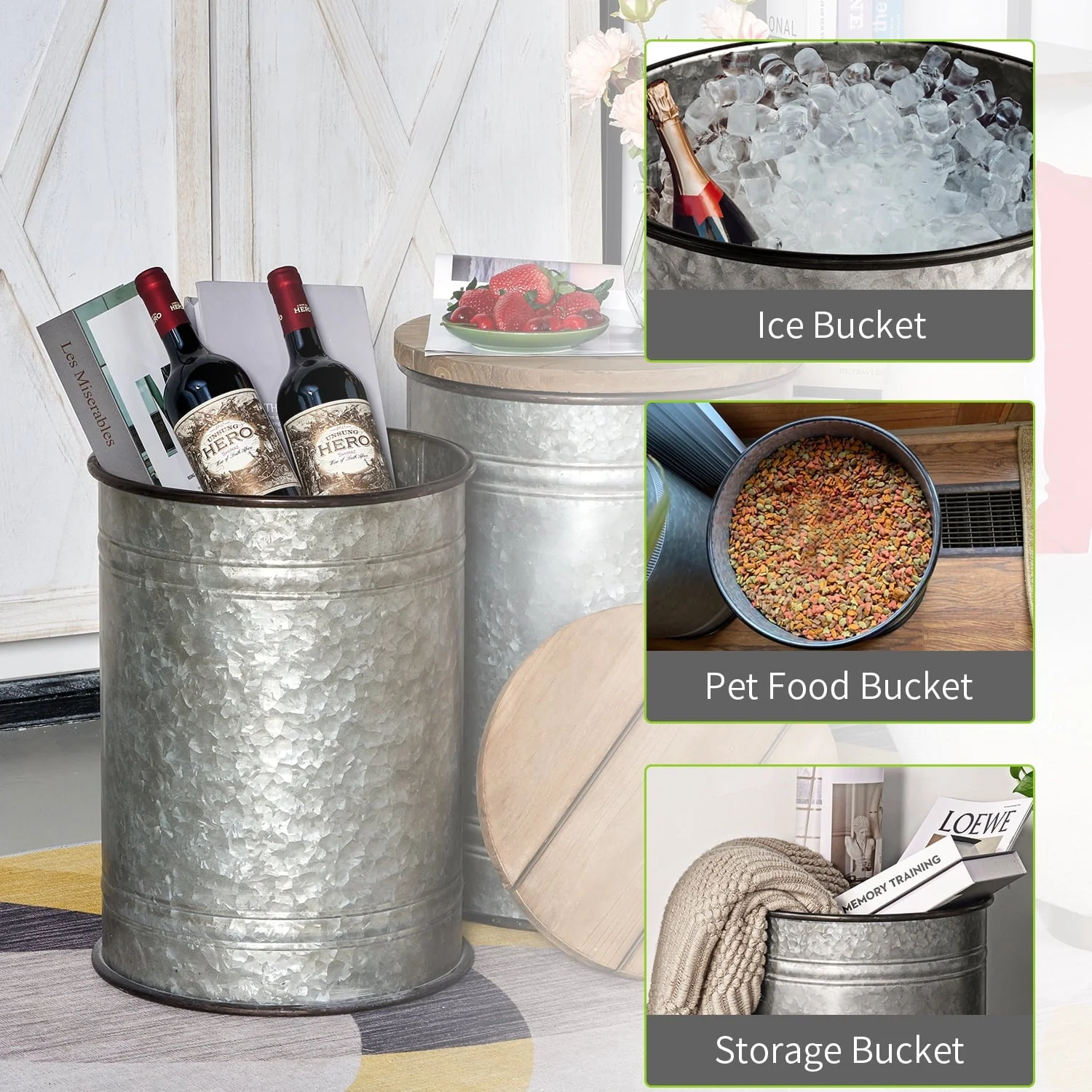 Oneinmil Set of 2 Modern Farmhouse Coffee End Table, with Large Storage Space, End Bench for Living Room, Bedroom, Gray