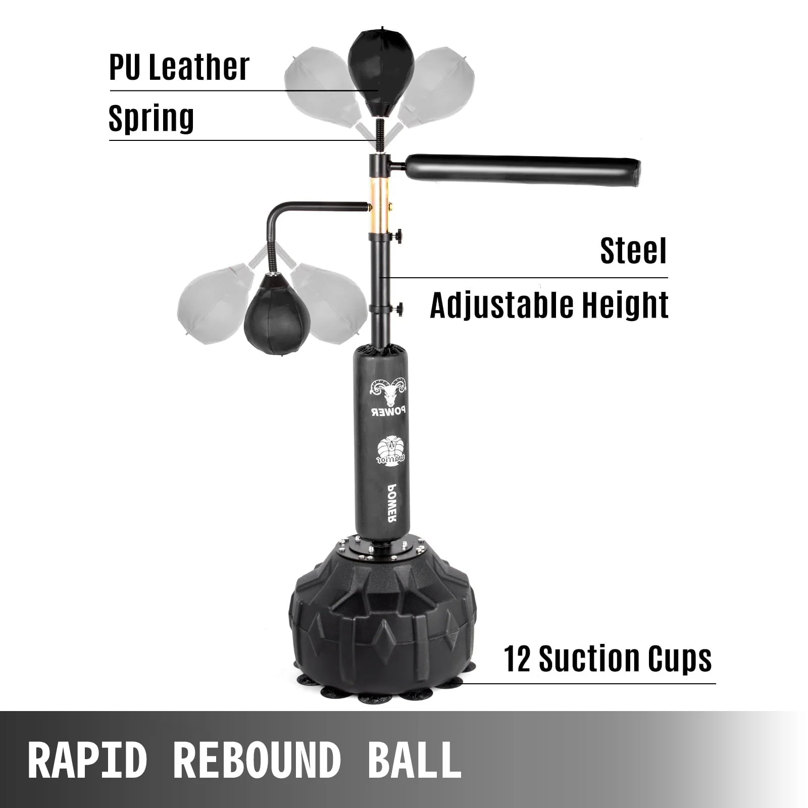 VEVORbrand Boxing Speed Trainer, Rapid-Reflex Boxing Bar, Training Boxing Ball with Reflex Bar & Gloves, Solid Speed Punching Bag Free Standing, Adjustable Height, for Adult&Kid, with Two Ball