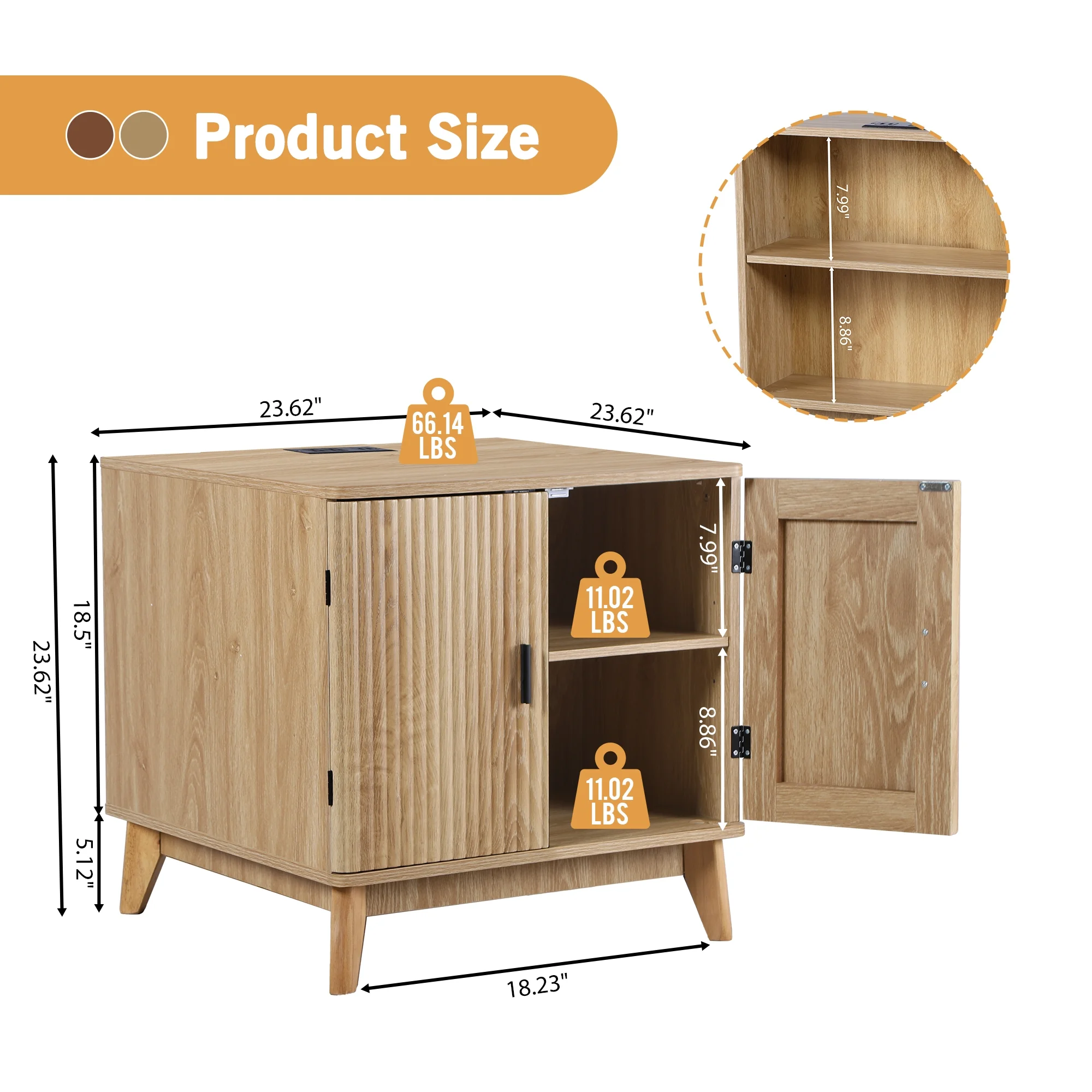 YOCWO Fluted Nightstand for Bedroom Set of 2 , Wood Bedside Table Set of 2 with Drawers, Black