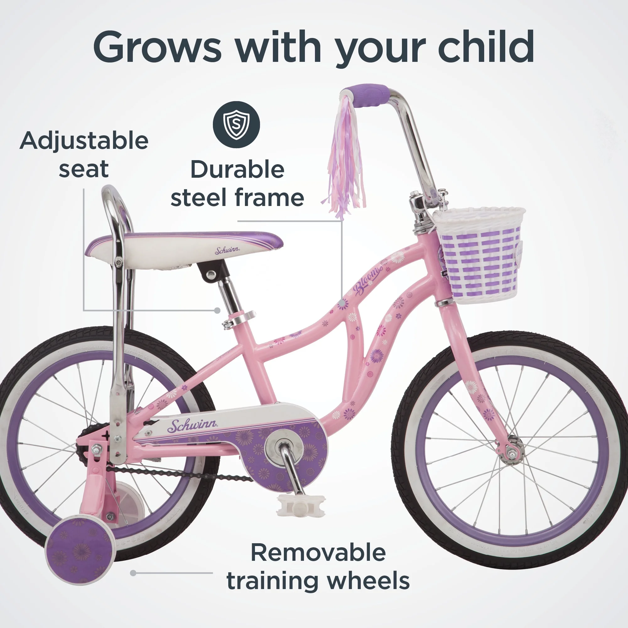 Schwinn Bloom  16-in. Kid's Bike with Training Wheels, Pink Child Bicycle