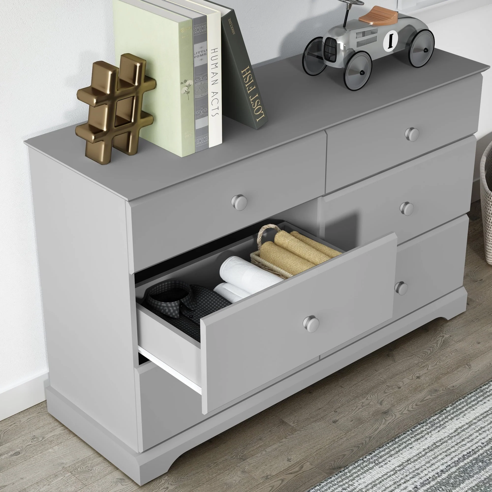 Campbell 6-Drawer Kids Dresser, Gray