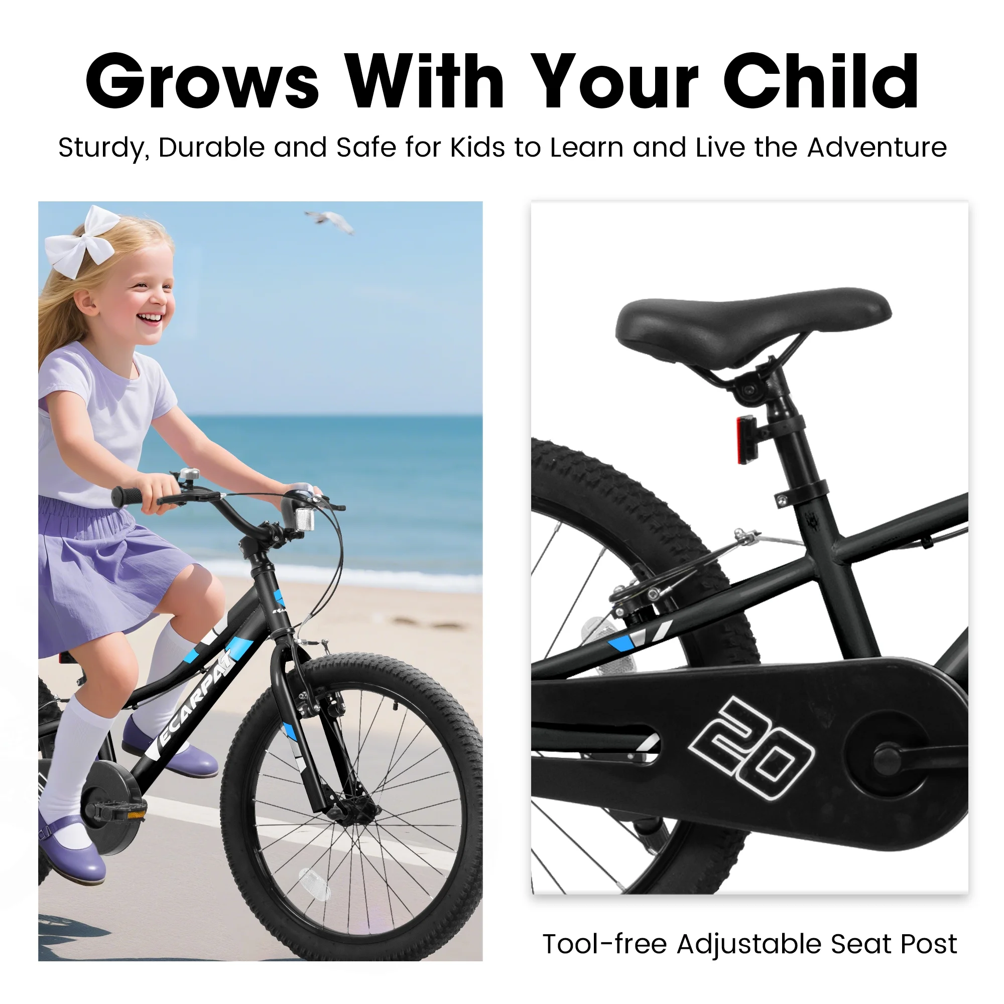 Ambifirner 20 Inch BMX Style Bike, Hi-Ten Carbon Steel Frame with Front V-Brake & Rear Coaster Brake, Easy Assembly, Adjustable Seat for Learning Riders (Blue)