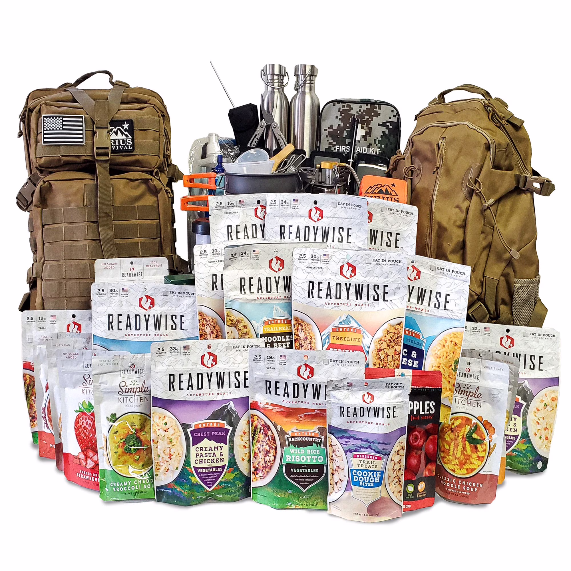 Family Comfort 72 Emergency Survival Kit/Backpack �C 72 Hour for 2 People �C Disaster Preparedness �C Delicious ReadyWise Food, Gear, Lighting, First Aid, Tools & More - Camo