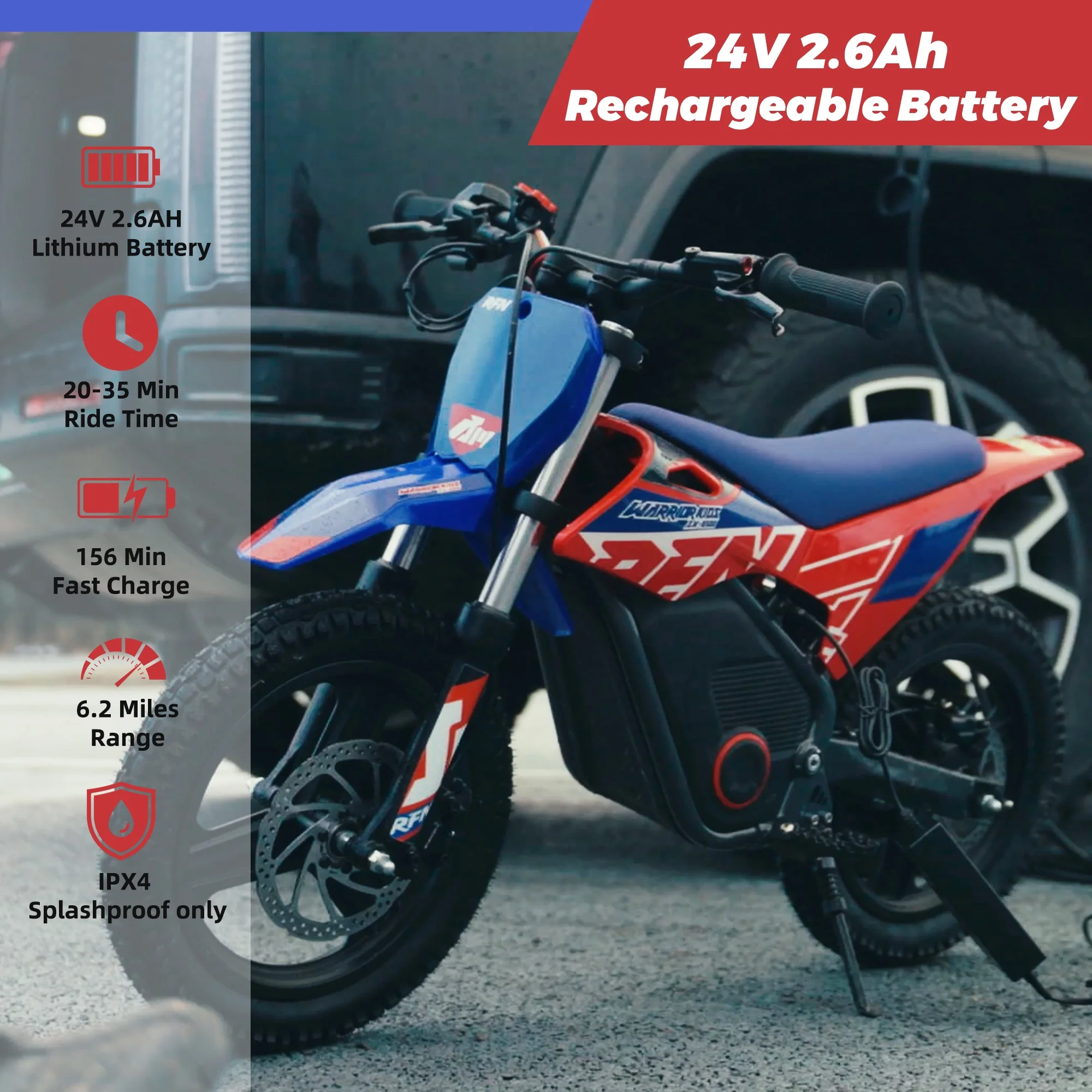 RFN Warrior Kids SX-E150 24V 200W Kids Electric Dirt Bike �?2-Speed Off-Road Motorcycle, 8 mph, 6.2 mile Range, Ages 3-6