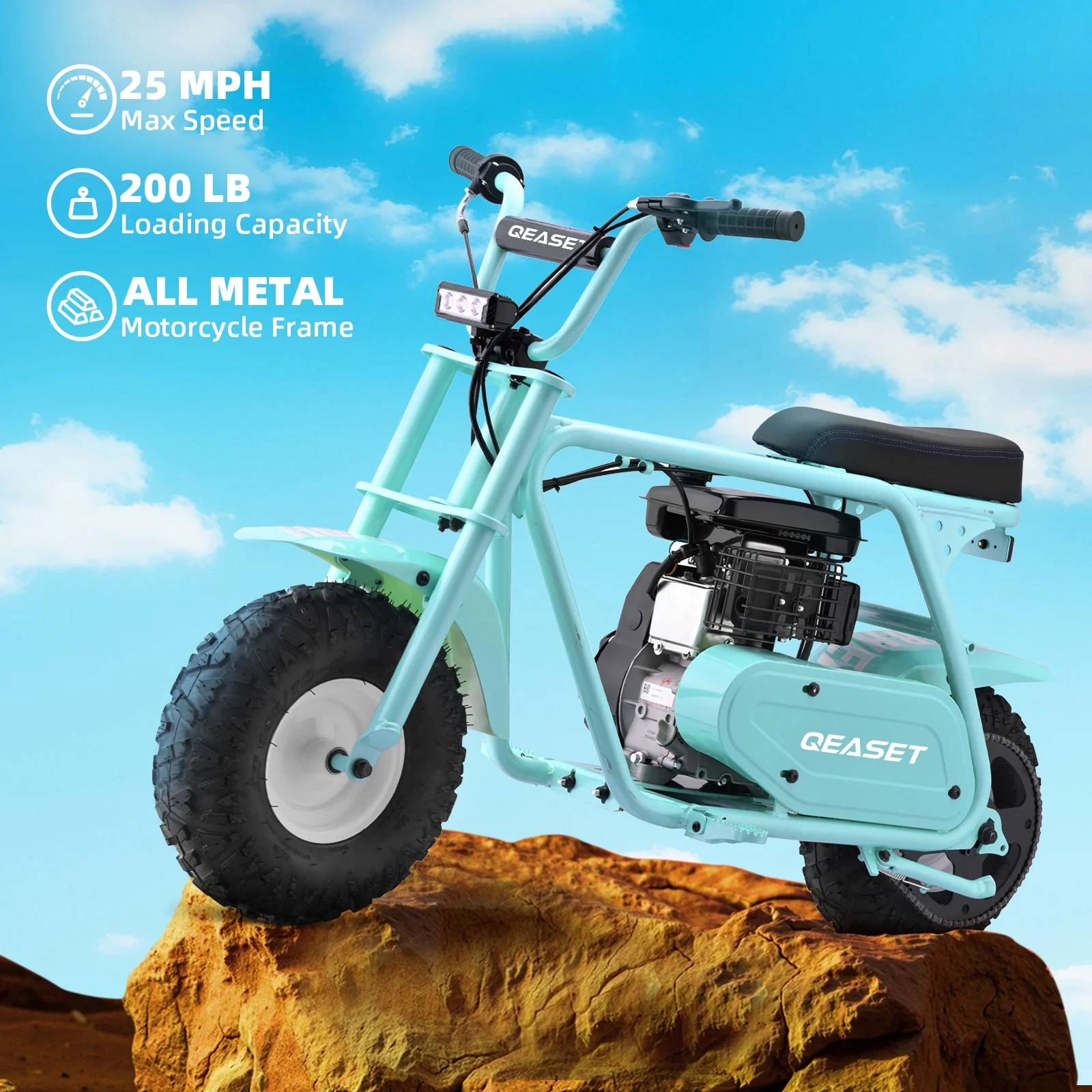 QEASET MB001 Gas Powered Mini Dirt Bike 99CC for Teens and Adults, 25MPH Off Road Motorcycle, Weight Support Up to 200 LBS - Black