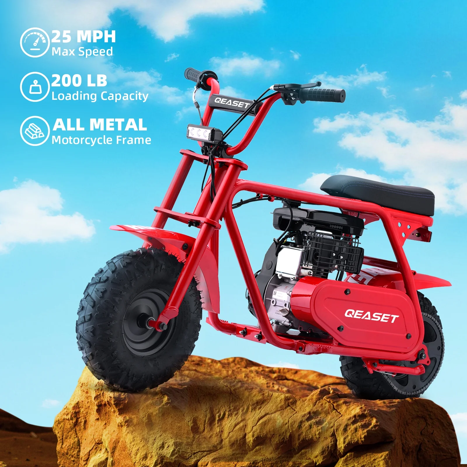 QEASET MB001 Gas Powered Mini Dirt Bike 99CC for Teens and Adults, 25MPH Off Road Motorcycle, Weight Support Up to 200 LBS - Black