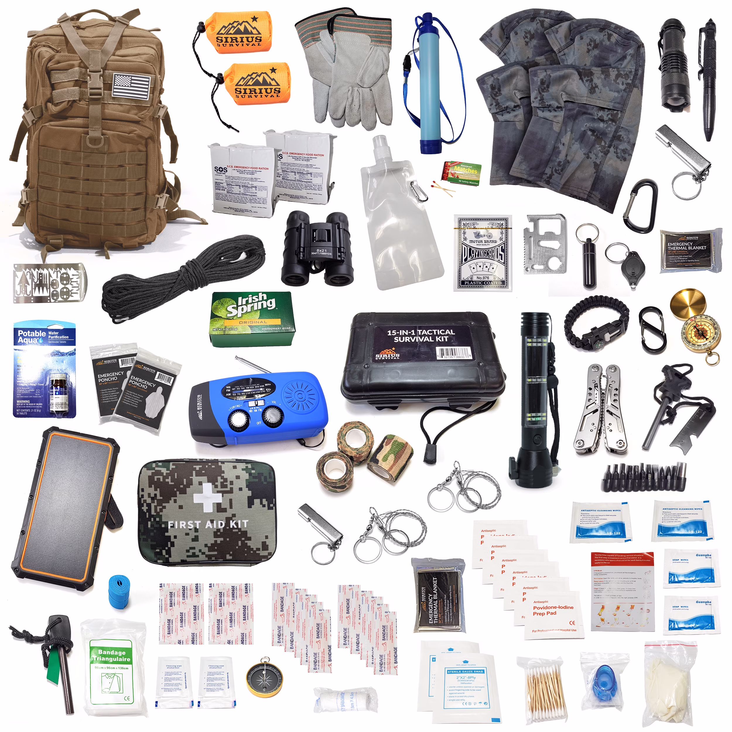 Pre-Packed Emergency Survival Kit/Bug Out Bag for 2 - Over 175 Total Pieces of Disaster Preparedness Supplies for Hurricanes, Floods, Earth Quakes & Other Disasters, Black