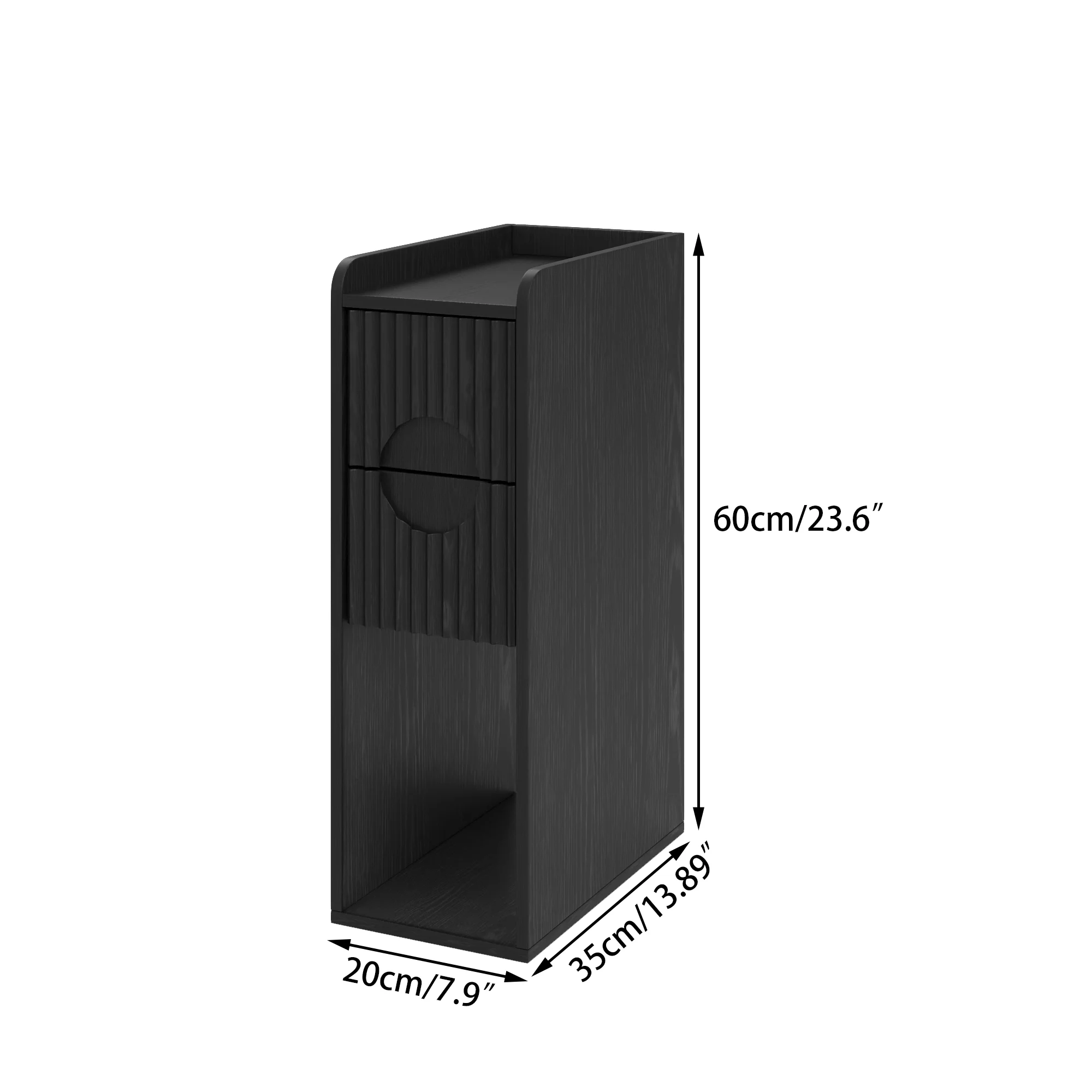 Narrow Nightstand Set of 2 with Drawers, Fluted Slim Side End Table with Storage for Small Spaces