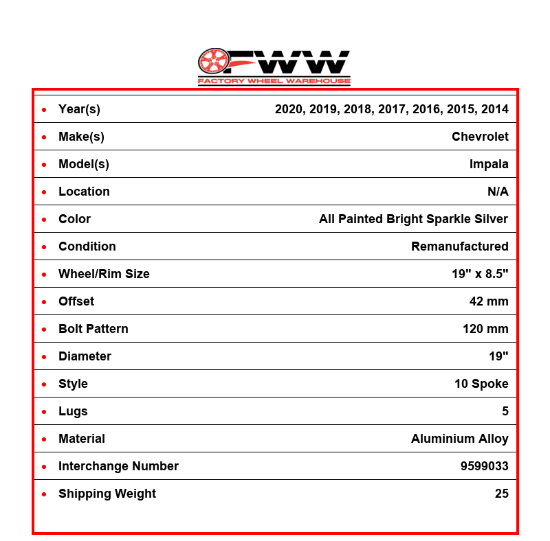Chevrolet Impala Wheel 2014-2020 19