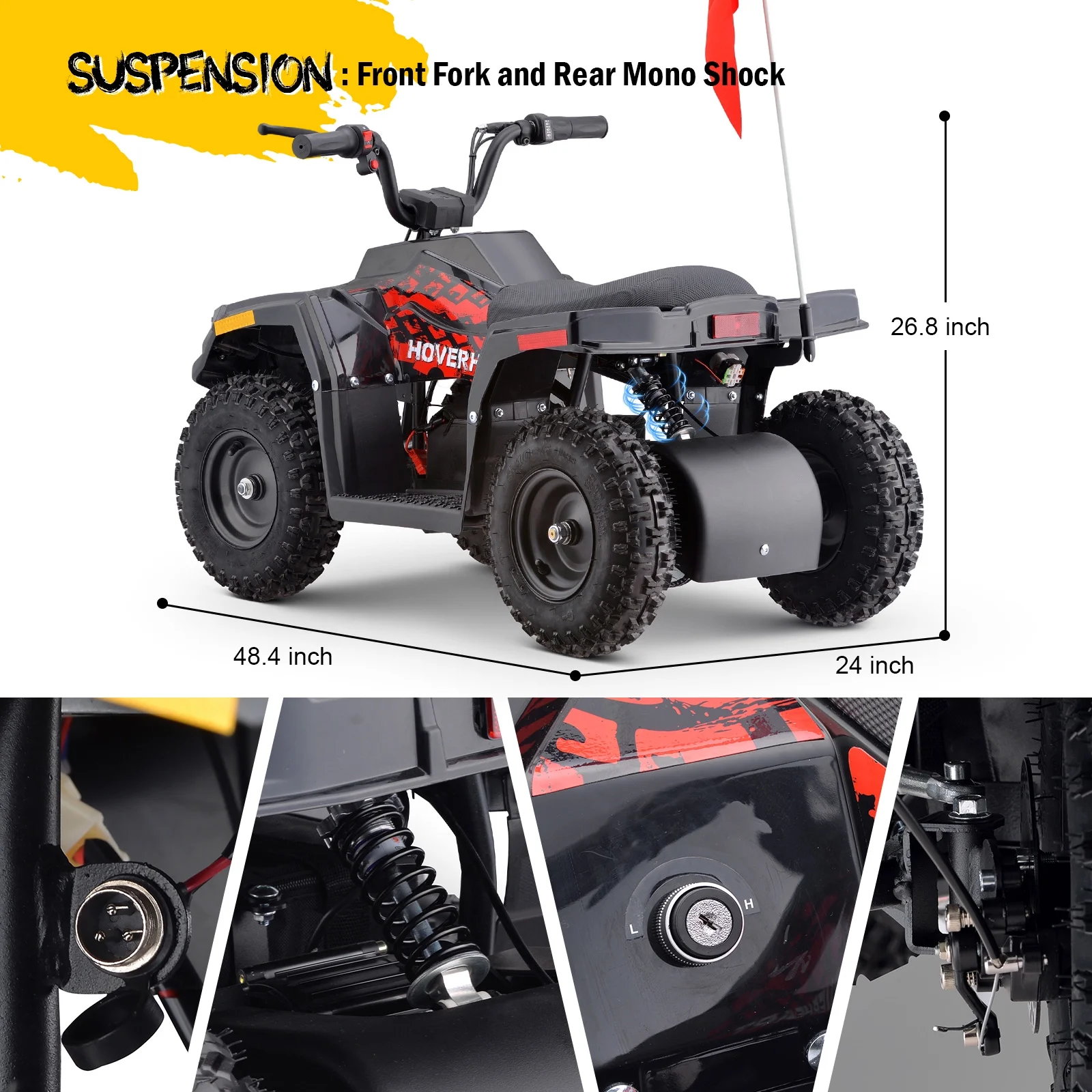 HOVER HEART Electric Dirt Quad, 36V 500W 4-Wheeler, Dual Suspensions, Age 13+