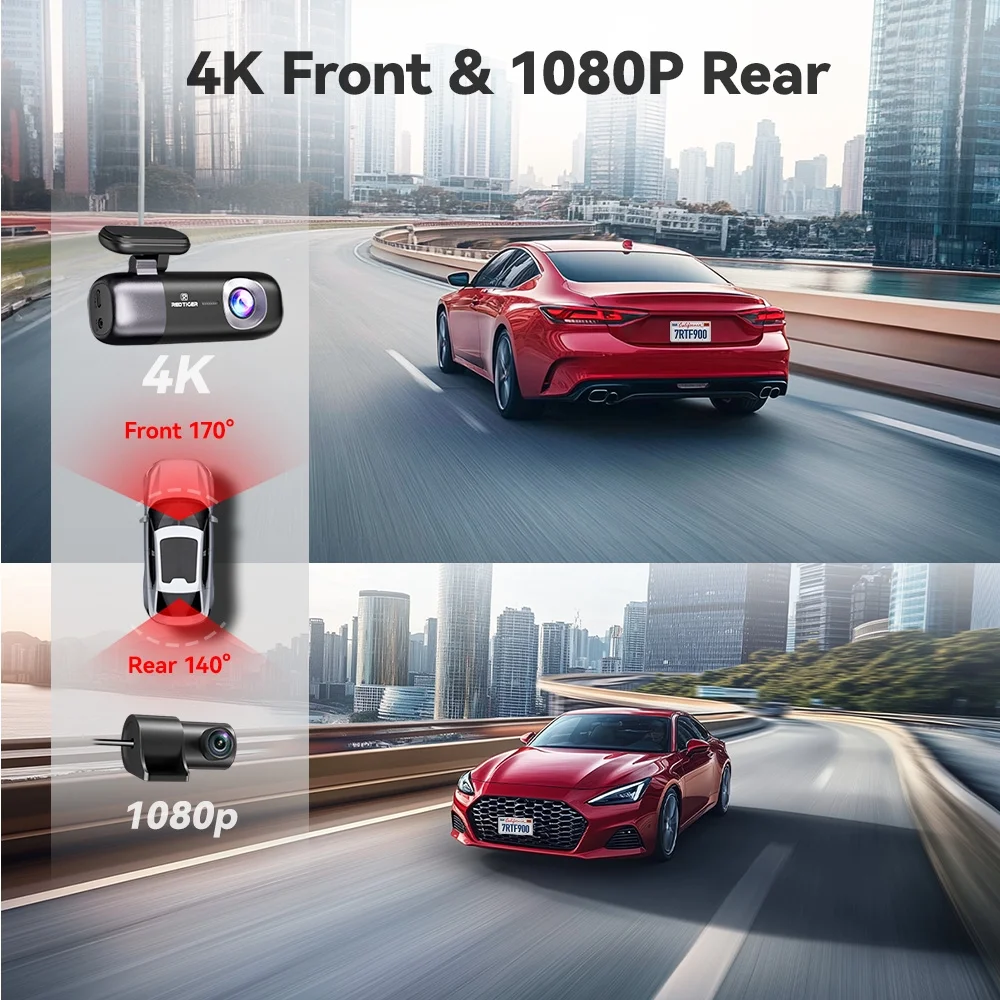 REDTIGER Dash Cam, 4K Front and 1080P Rear Car Dashcam with WiFi & GPS, App Control, Night Vision, Free 32GB Card