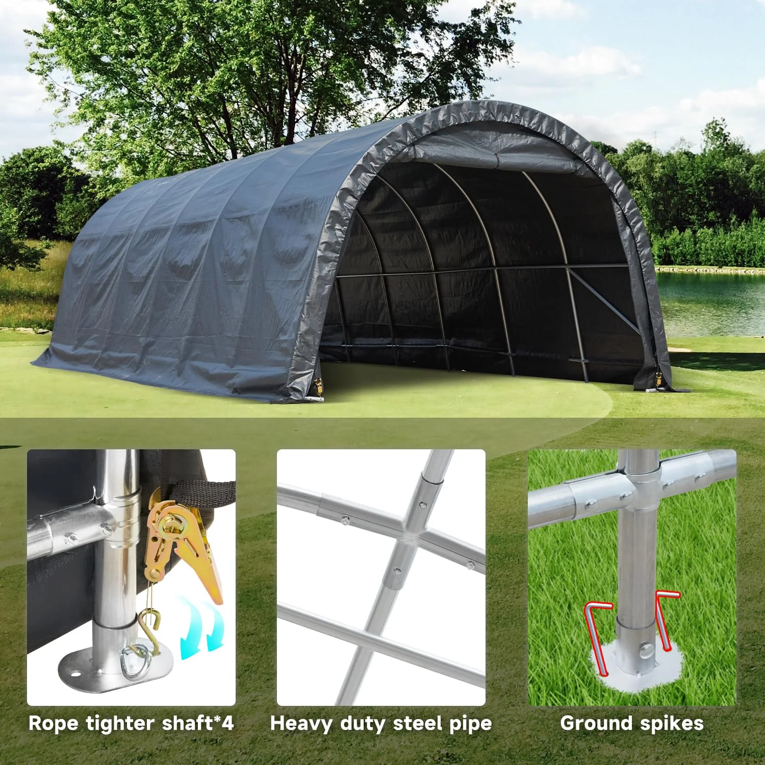 Erommy 12 x 24 FT Heavy Duty Carport, Outdoor Anti-Snow All Covered  Portable Garage with Reinforced All-Steel Frame for Car, Truck, Boat