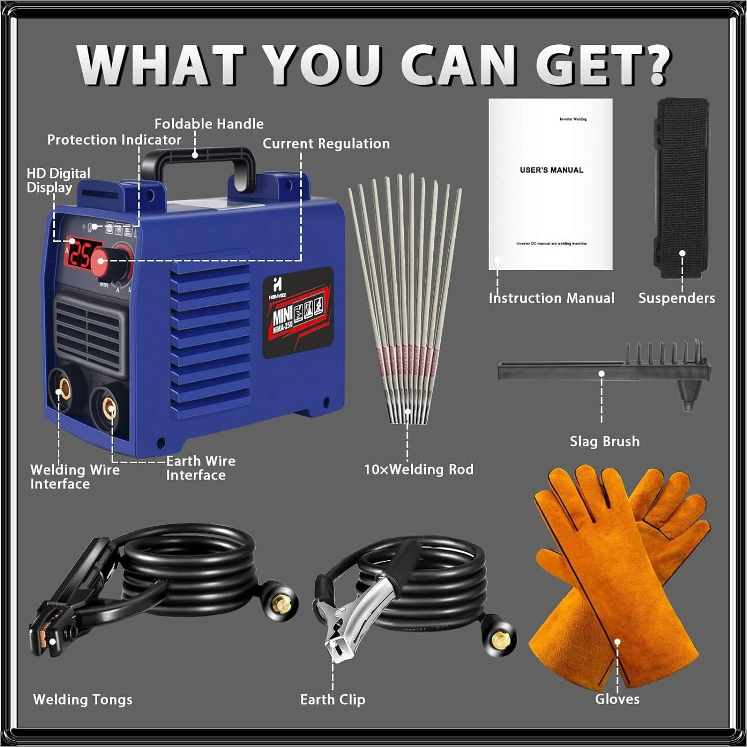 Welding Machine, Upgraded MMA-250A 110V Welder Machine,Portable Stick Welder IGBT Digital Display LCD,Home DIY Arc Welder,Hot Start Arc Force Anti-stick Mini Welder (Blue)