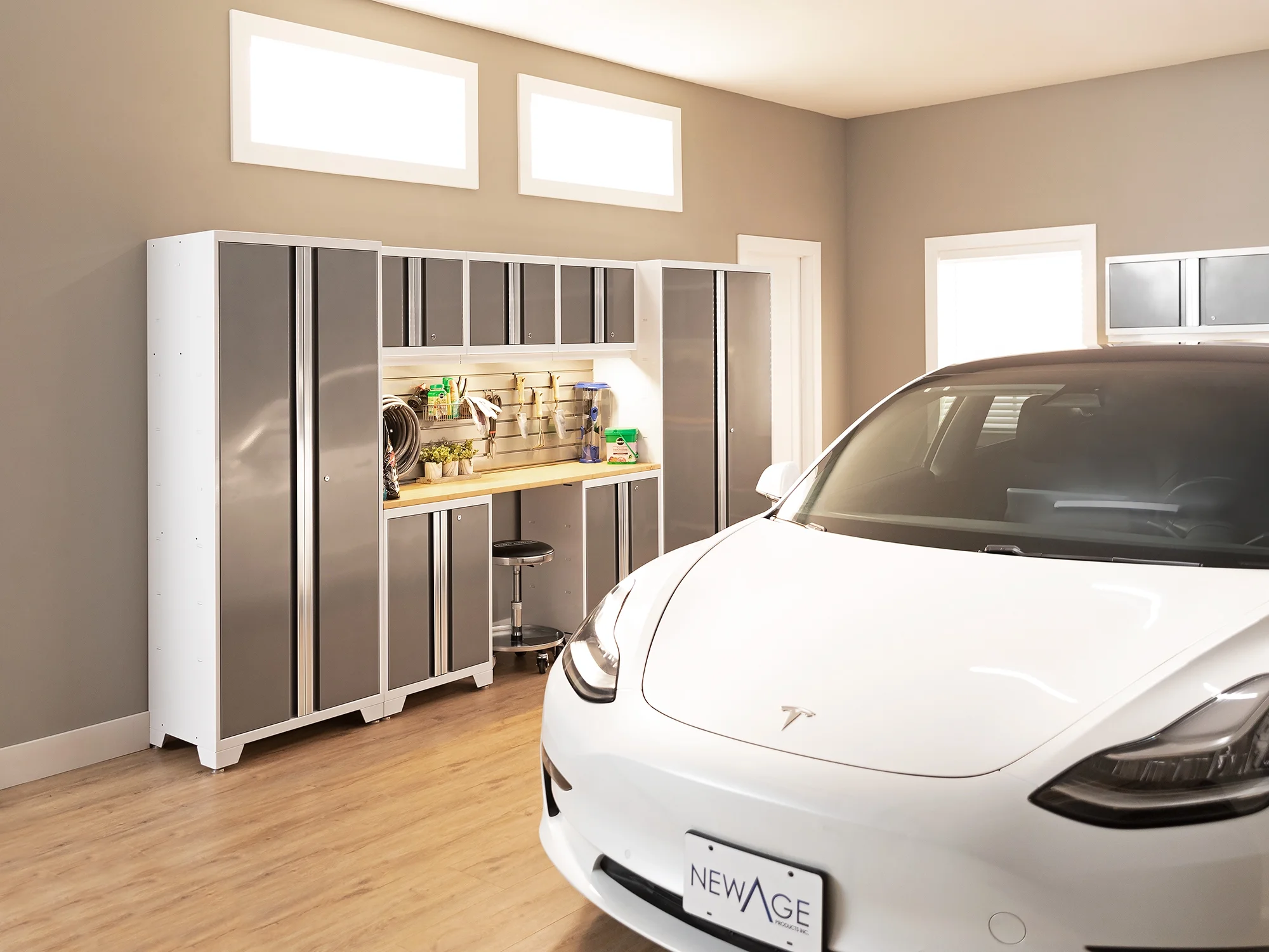 NewAge Products Bold Series Gray 10 Piece Cabinet Set, Heavy Duty 24-Gauge Steel Garage Storage System, Slatwall Included