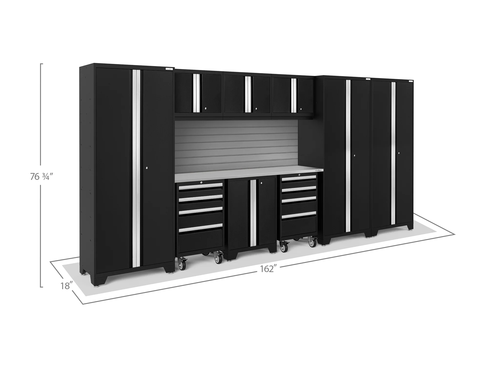 NewAge Products Bold Series Gray 10 Piece Cabinet Set, Heavy Duty 24-Gauge Steel Garage Storage System, Slatwall Included