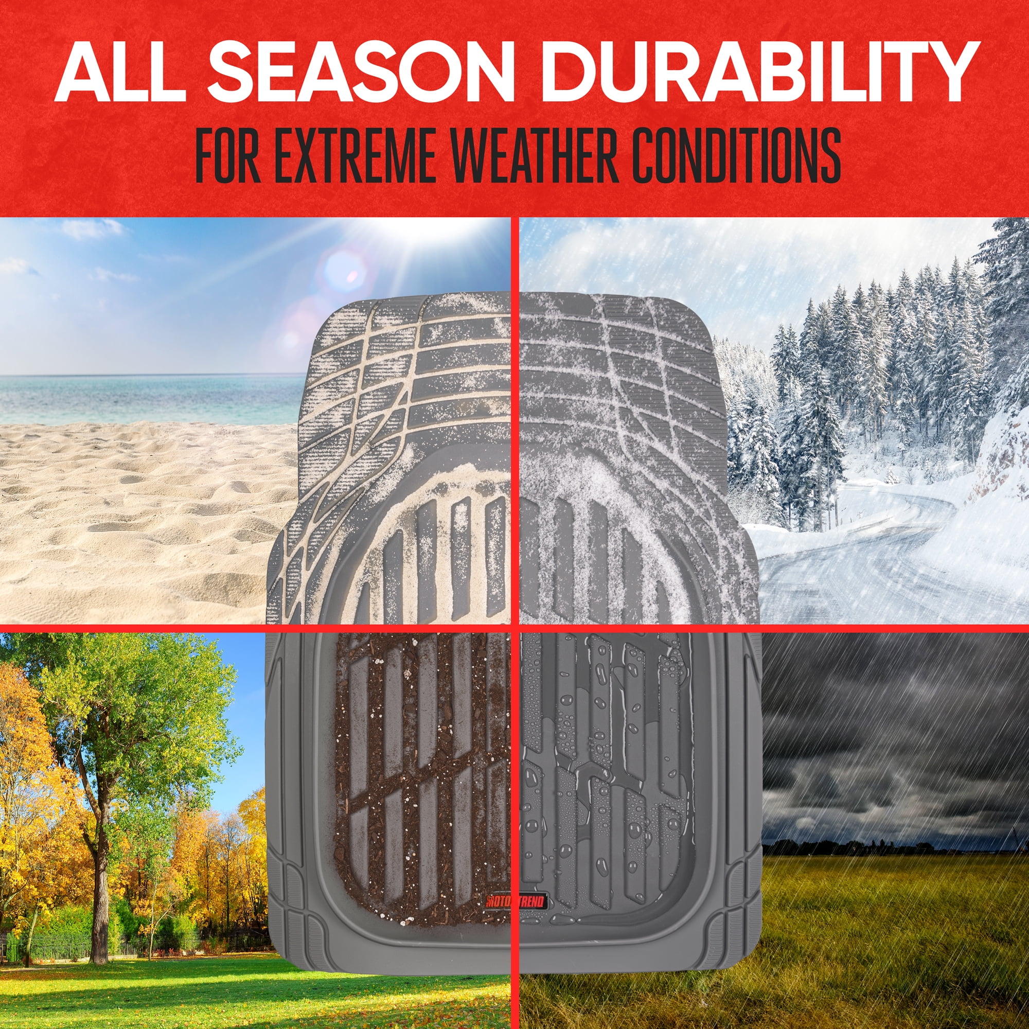 Motor Trend Original FlexTough Black Rubber Car Floor Mats with Trunk Cargo Liner - All Weather Automotive Floor Mats, Heavy Duty Trim to Fit Design, Floor Liners for Cars Truck Van SUV