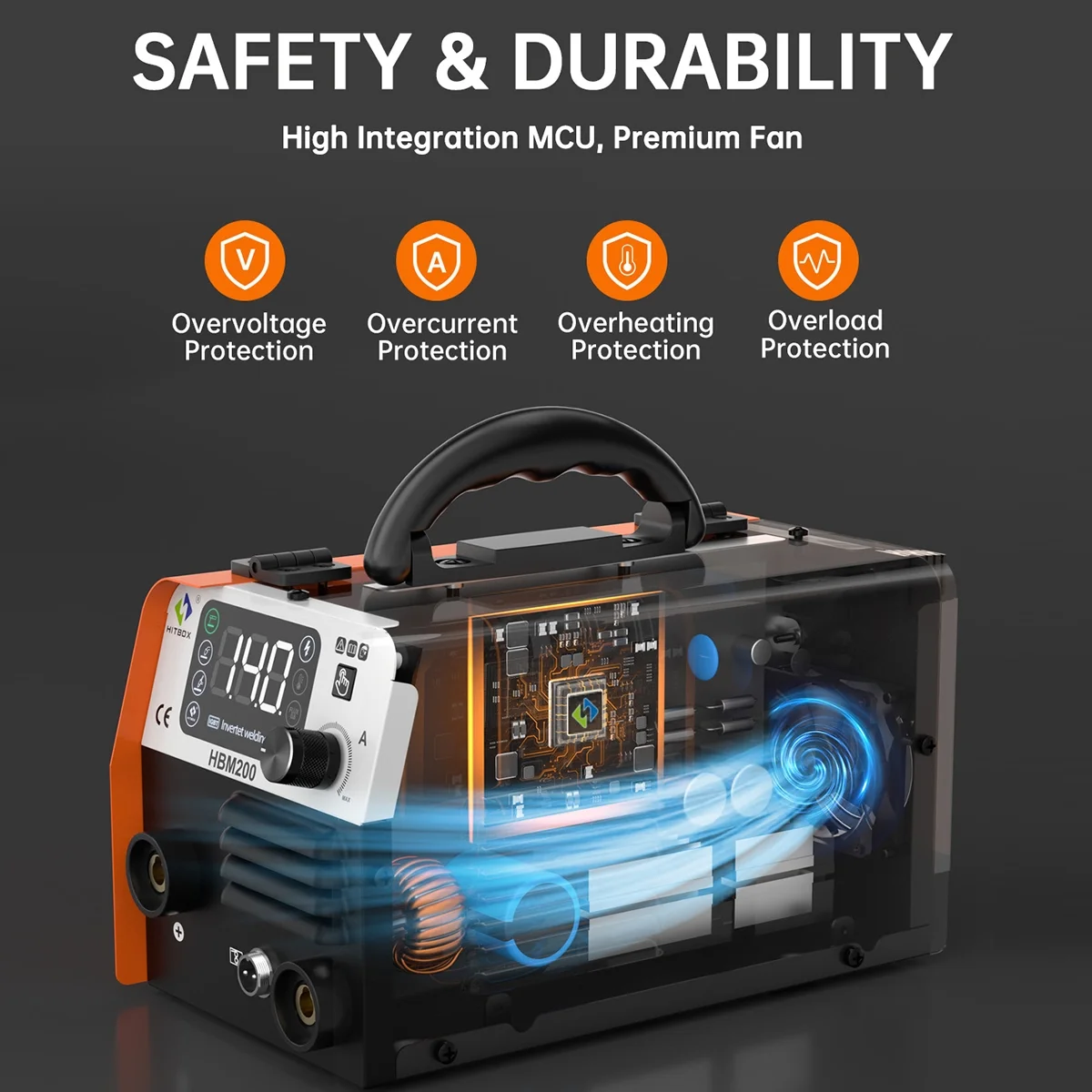 200Amp HBM200 MIG Welder 110V 2 in 1 Gasless Flux Core ARC/MMA IGBT Welding Machine