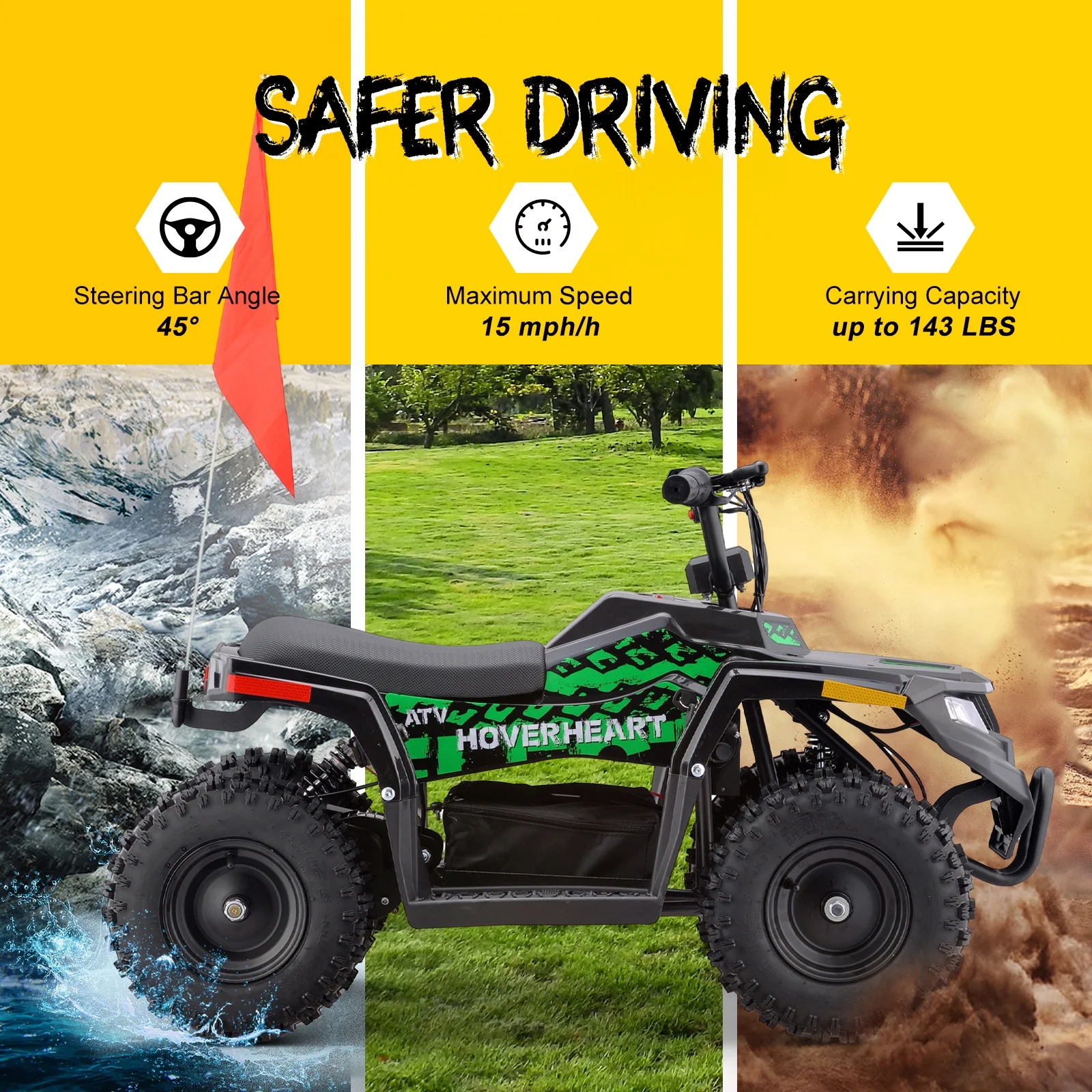 HOVER HEART Electric Dirt Quad, 36V 500W 4-Wheeler, Dual Suspensions, Age 13+