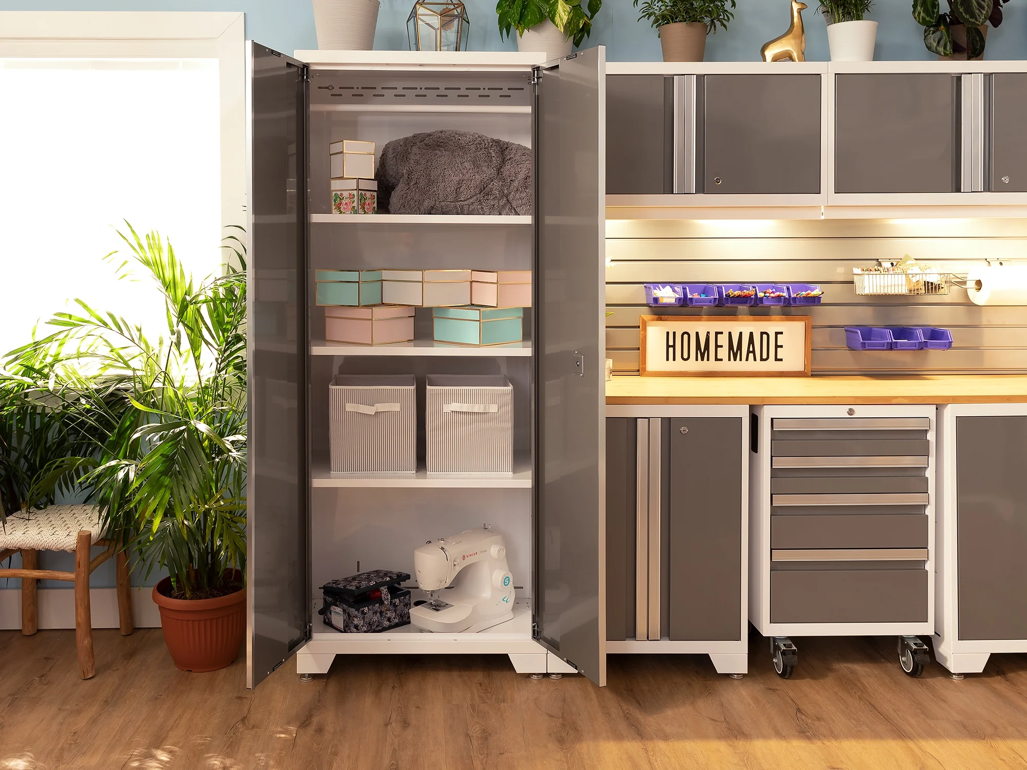 NewAge Products Bold Series Gray 10 Piece Cabinet Set, Heavy Duty 24-Gauge Steel Garage Storage System, Slatwall Included