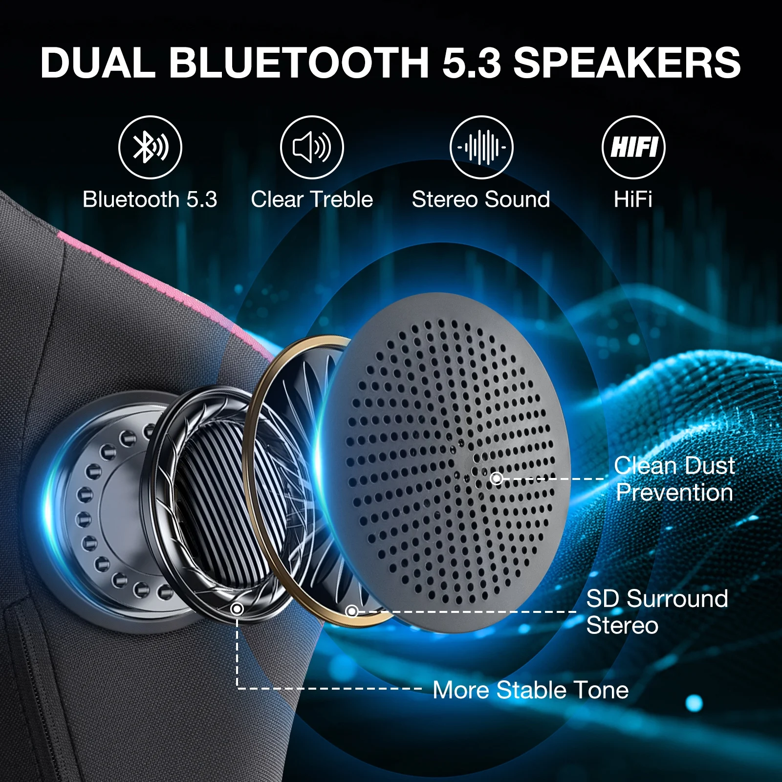 Hoffree Gaming Chair with Speakers Fabric Gamer Chair with footrest and massage Big and Tall Video Game Chair with Headrest and Lumbar Support for Adults