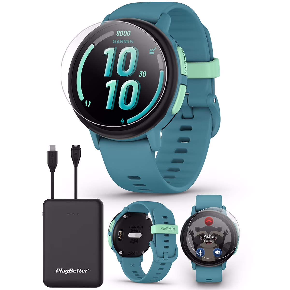 Garmin Bounce 2 (Light Purple) Kids GPS Smartwatch Bundle with PlayBetter Portable Charger & HD Screen Protectors