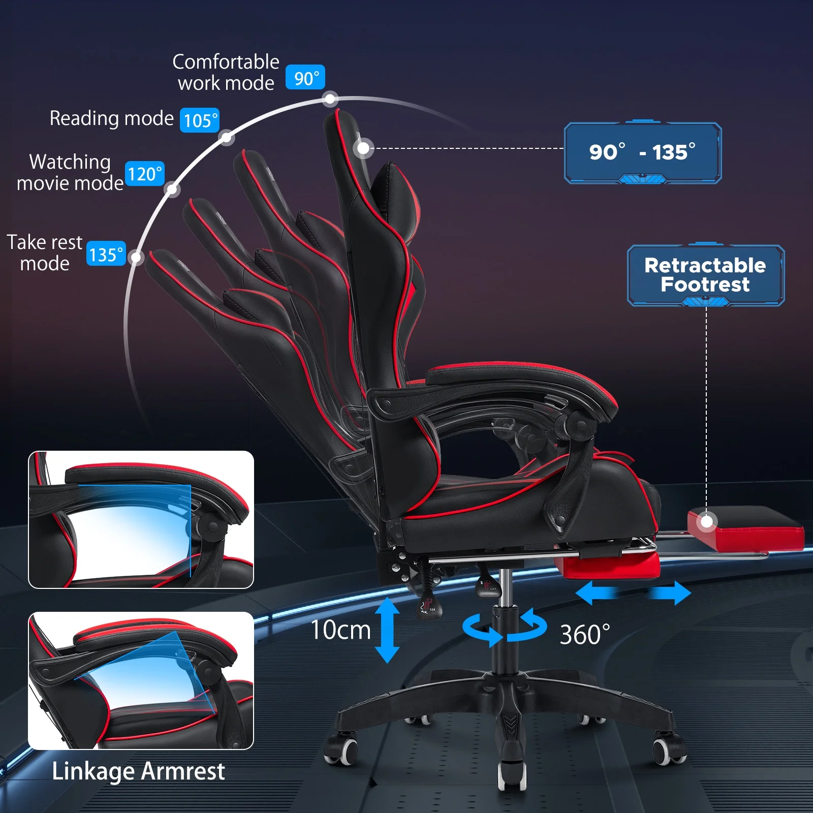 Hoffree Gaming Chair Massage Game Chair with Footrest and Massage Lumbar Support Ergonomic Computer Chair Height Adjustable with Swivel Seat and Headrest
