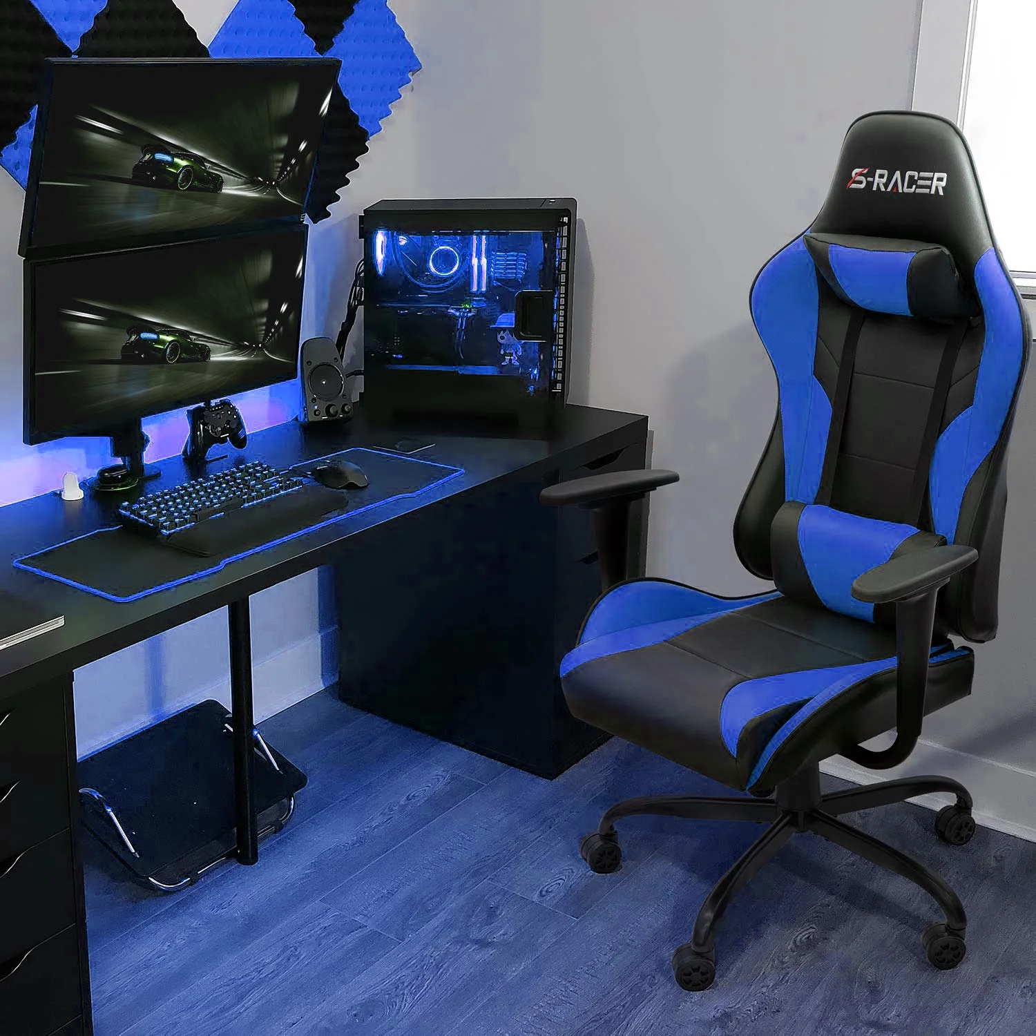 Lacoo Gaming Chair in Home Office PU Leather Reclining Gaming Chair Adjustable Adjustable Headrest and Lumbar Pillow, Red