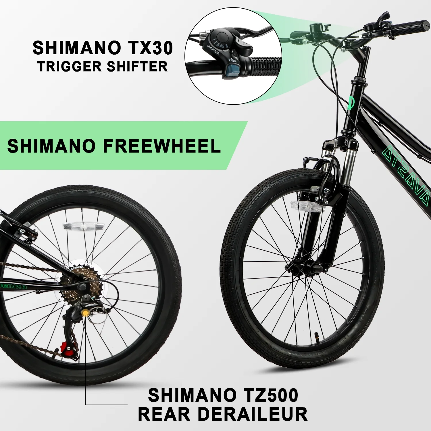 AVASTA 20'' Big Kids Mountain Bike for Age 6 7 8 9 10 11 12 Years Old Boys Girls Teen with Suspension Fork Front & Rear Dual Hand Brakes 6 Speeds Drivetrain, Cyan