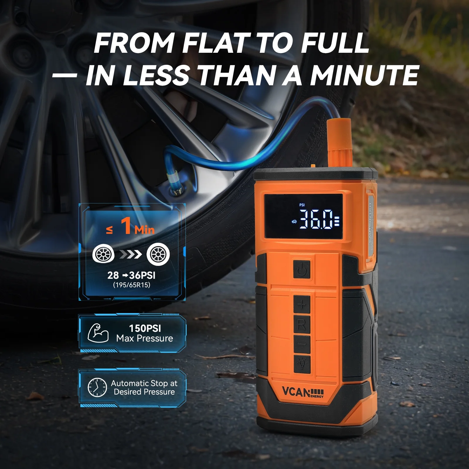 VCANENERGY 125-Piece Roadside Emergency Kit with Jump Starter & Air Compressor, 12V Portable Battery Booster and Tire Inflator for Cars, Trucks, SUVs