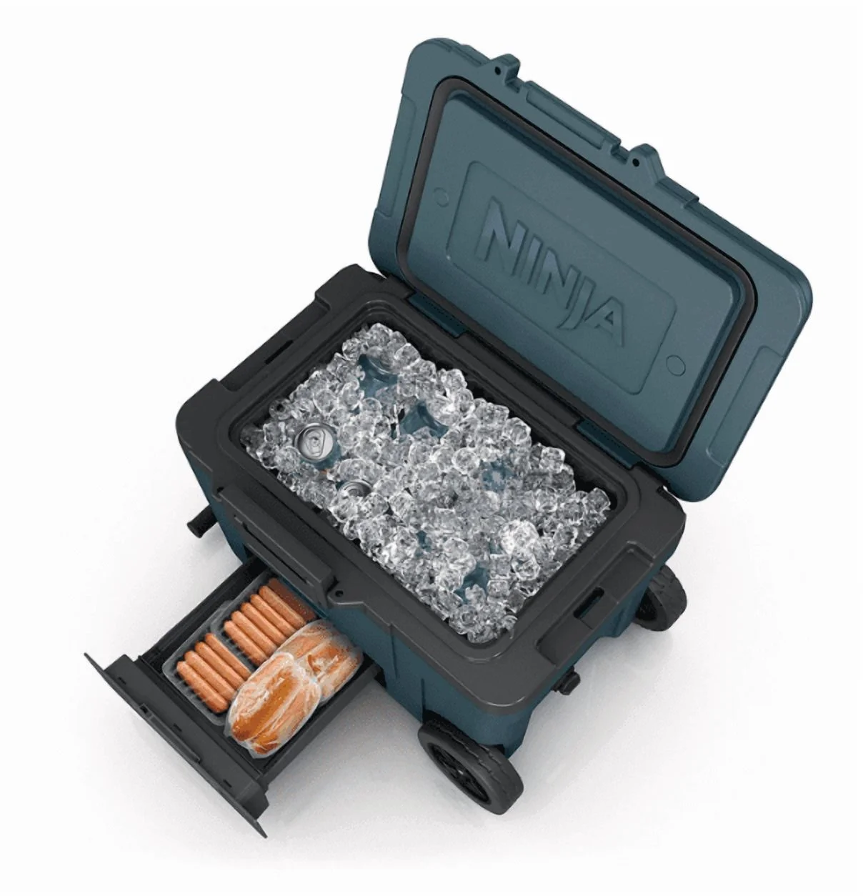 Ninja | Cooler | FrostVault 45QT Cooler with Wheels | Insulated with Temp Dry Storage Drawer | Keeps Ice Cold for Days | for The Beach, Camping, Picnics & More | Ocean Blue | FB245AOB