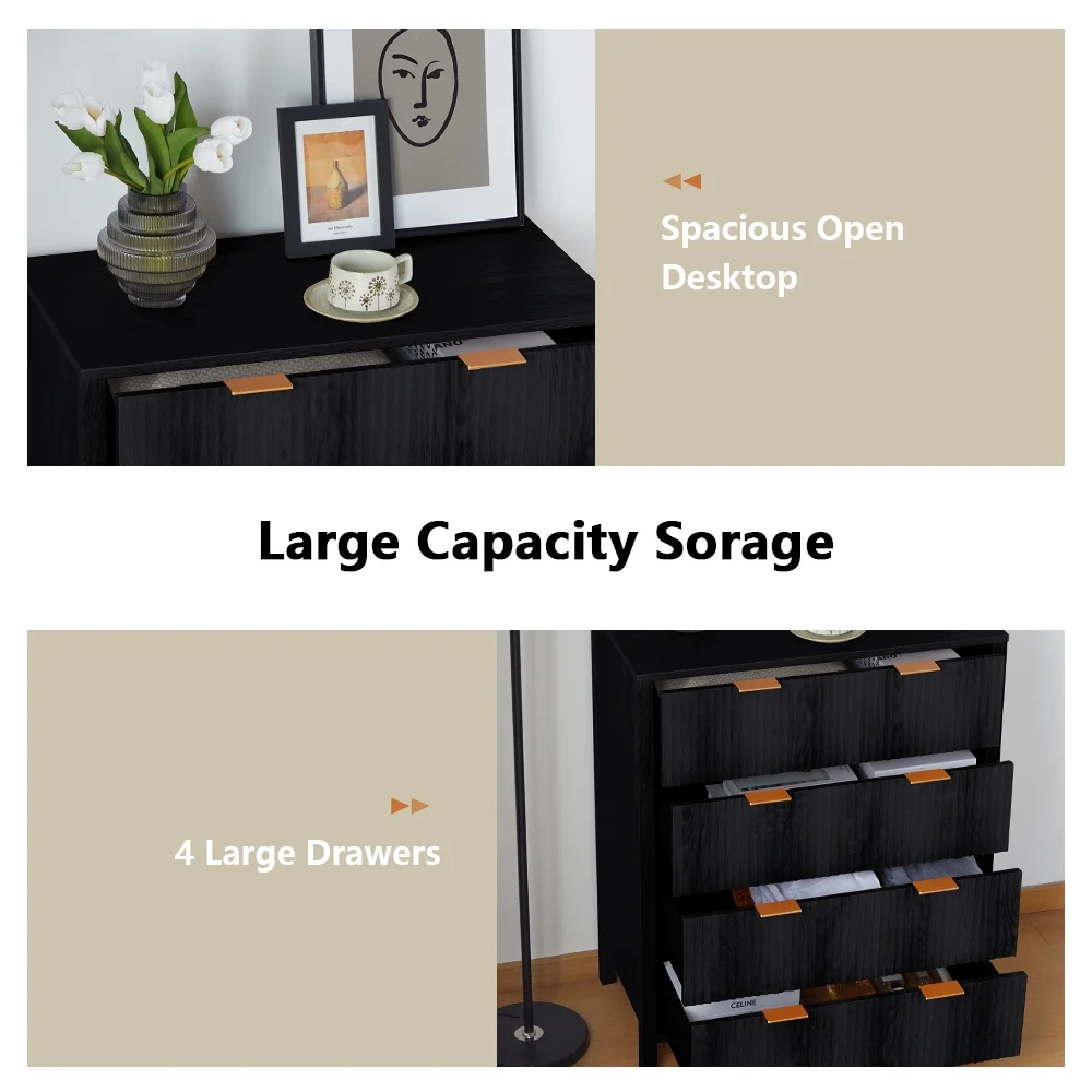 YOCWO Fluted Nightstand for Bedroom Set of 2 , Wood Bedside Table Set of 2 with Drawers, Black