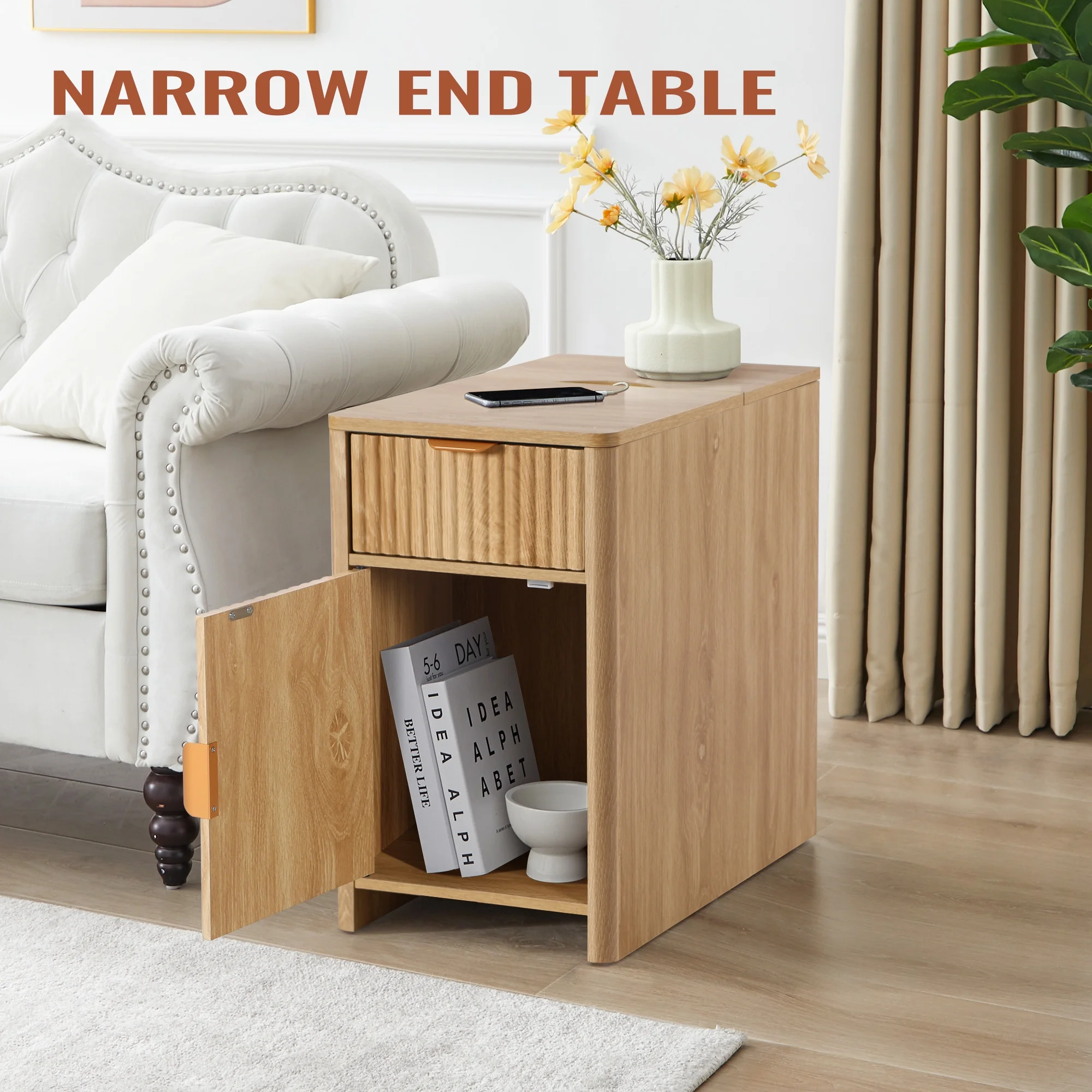 YOCWO Fluted Nightstand for Bedroom Set of 2 , Wood Bedside Table Set of 2 with Drawers, Black