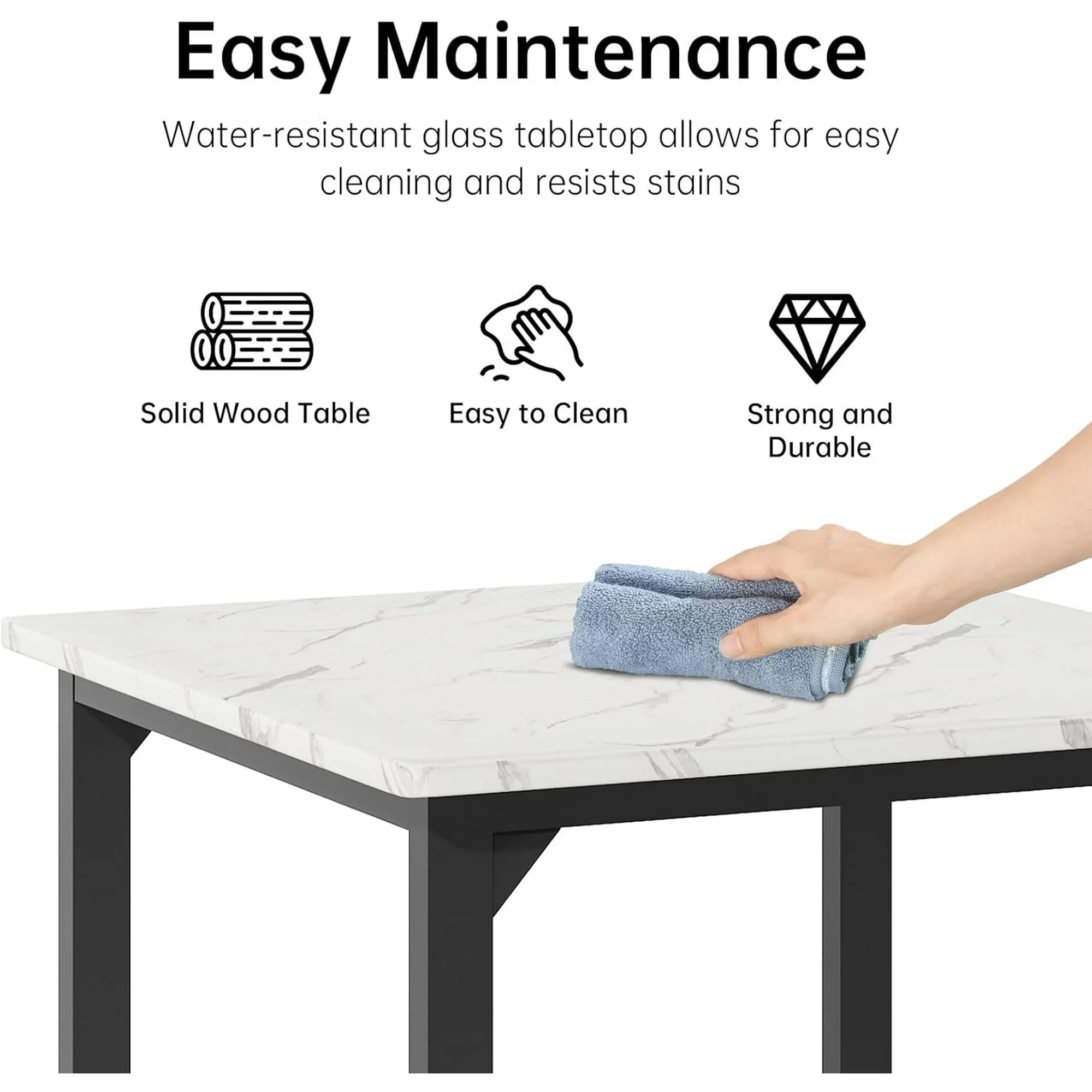 Lamerge 4 Person Dining Table Set, Solid Wood Dining Table with 4 Upholstered Leather Chairs, Modern Kitchen Dining Room Dining Table Set for Small Spaces, Apartments, Kitchens, Dining Rooms. White