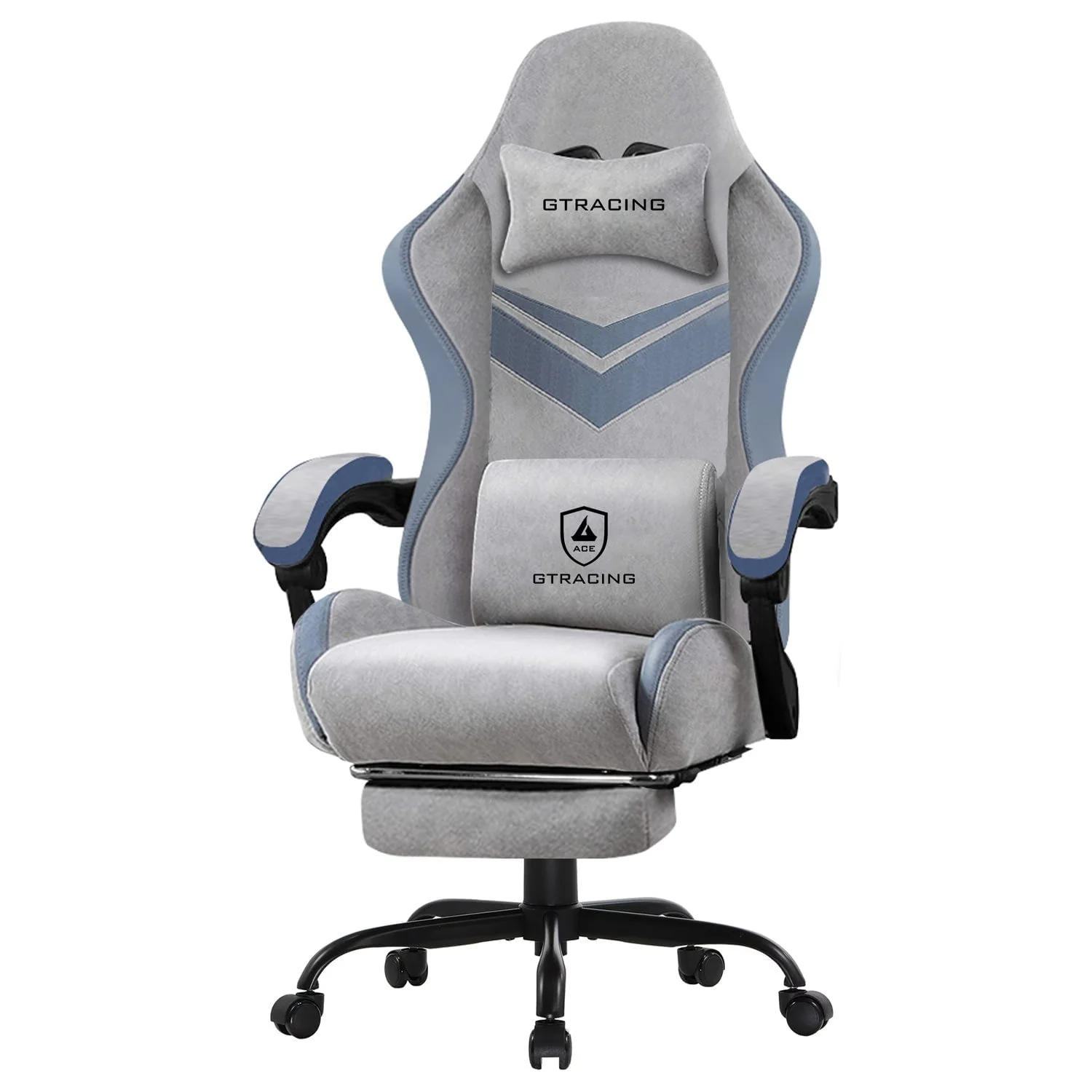 GTRACING Ergonimic Fabric Reclining Gaming Chair with Footrest and Linkage Armrests, Gray