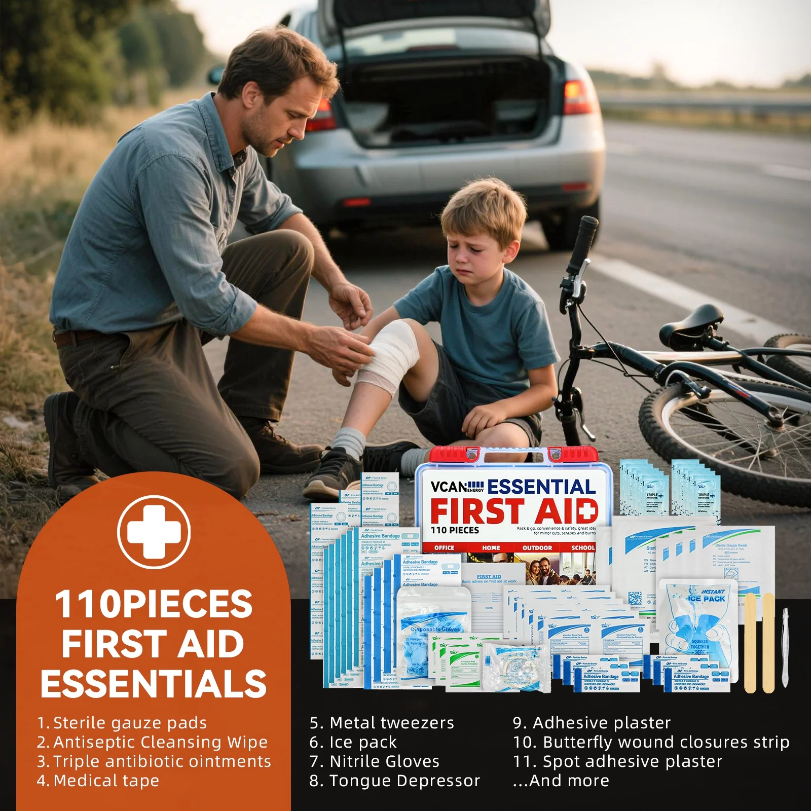 VCANENERGY 125-Piece Roadside Emergency Kit with Jump Starter & Air Compressor, 12V Portable Battery Booster and Tire Inflator for Cars, Trucks, SUVs