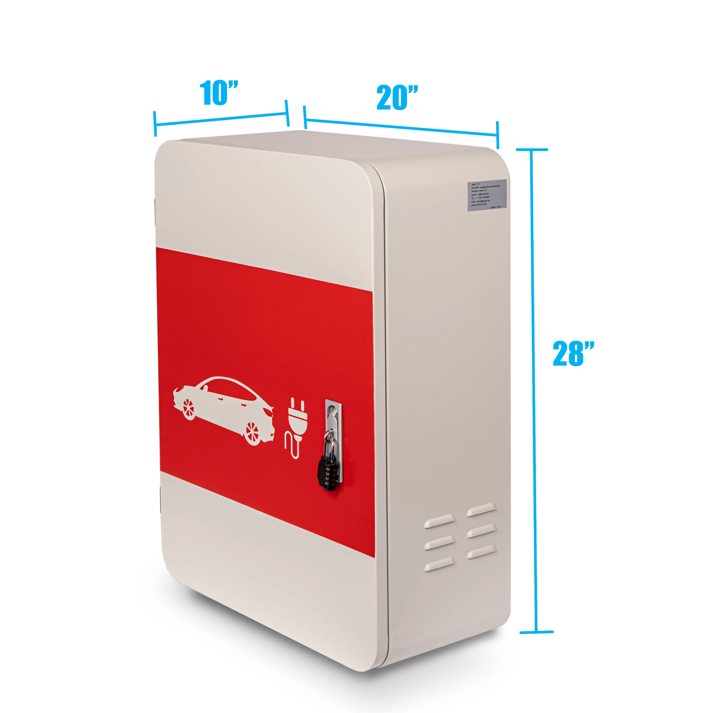 Pochar Tesla Charger Station Box, 28'' x 20'' x 10'' Indoor Outdoor Cable Box Charging Box Cable Organizer, IP66 Waterproof Dustproof Cool Roll Steel Electrical Enclosure Box, for Tesla Wall Connector