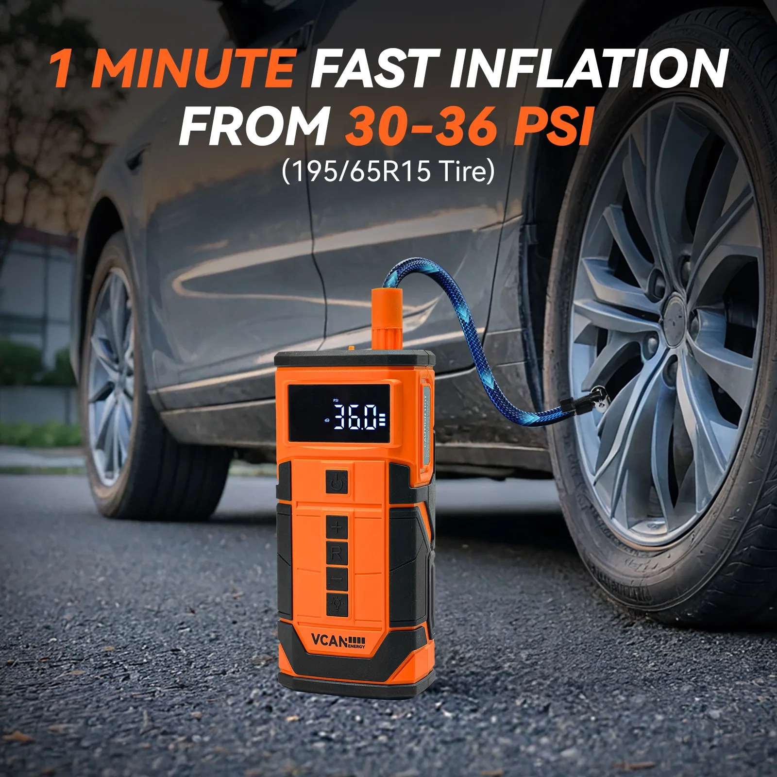 VCANENERGY 125-Piece Roadside Emergency Kit with Jump Starter & Air Compressor, 12V Portable Battery Booster and Tire Inflator for Cars, Trucks, SUVs