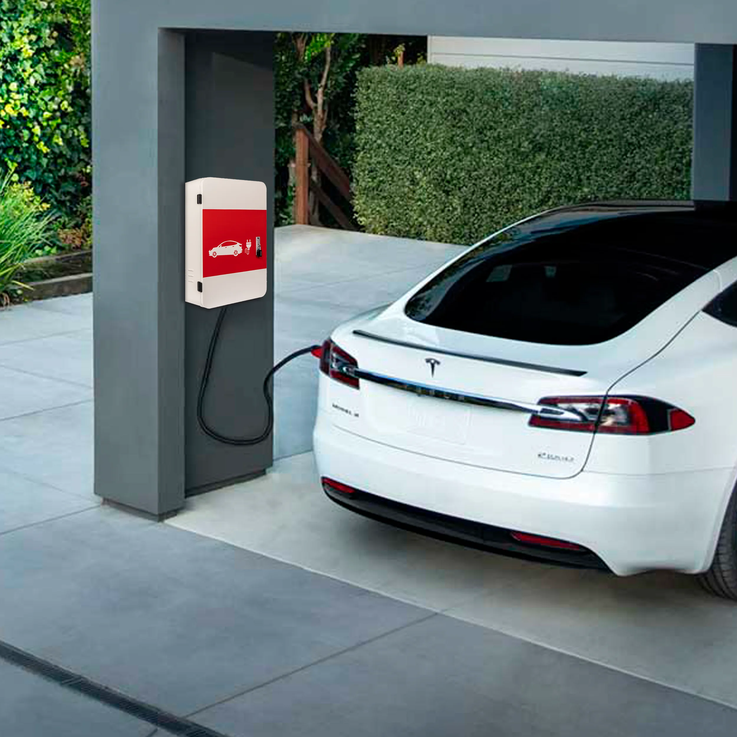 Pochar Tesla Charger Station Box, 28'' x 20'' x 10'' Indoor Outdoor Cable Box Charging Box Cable Organizer, IP66 Waterproof Dustproof Cool Roll Steel Electrical Enclosure Box, for Tesla Wall Connector