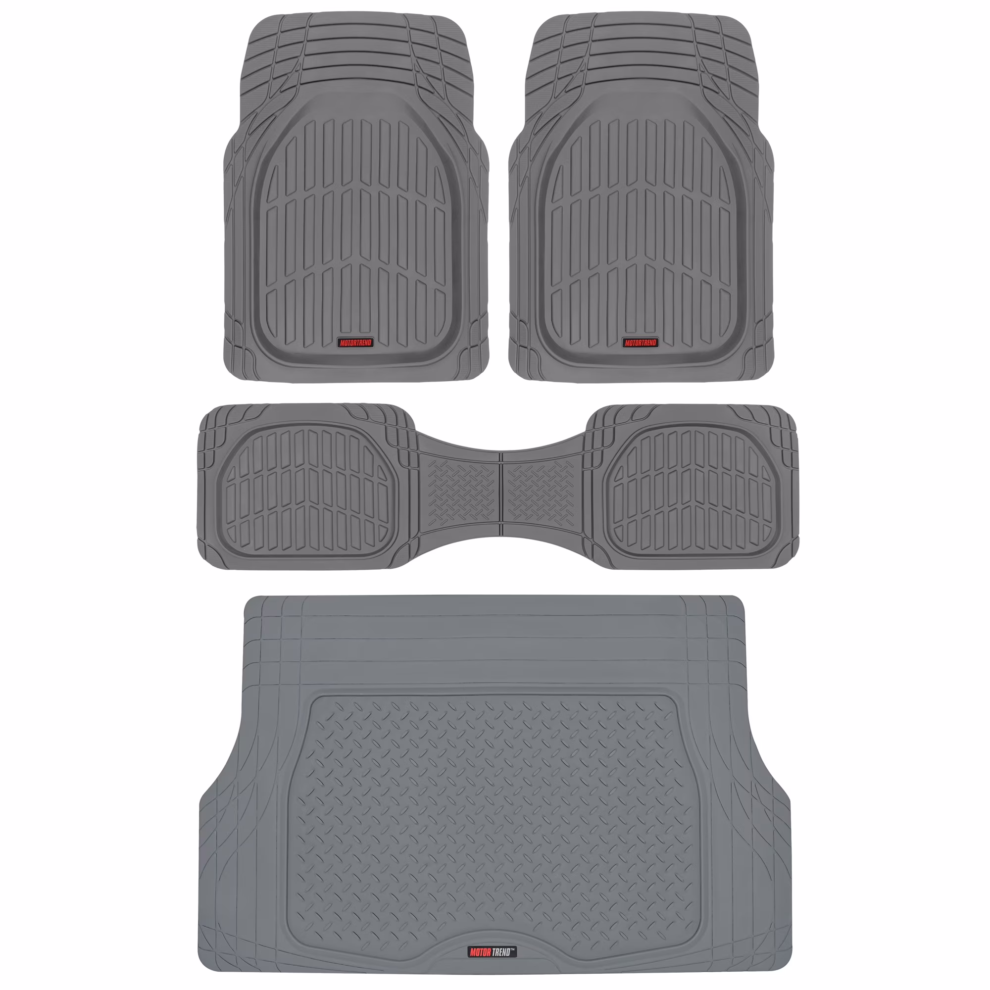 Motor Trend Original FlexTough Black Rubber Car Floor Mats with Trunk Cargo Liner - All Weather Automotive Floor Mats, Heavy Duty Trim to Fit Design, Floor Liners for Cars Truck Van SUV