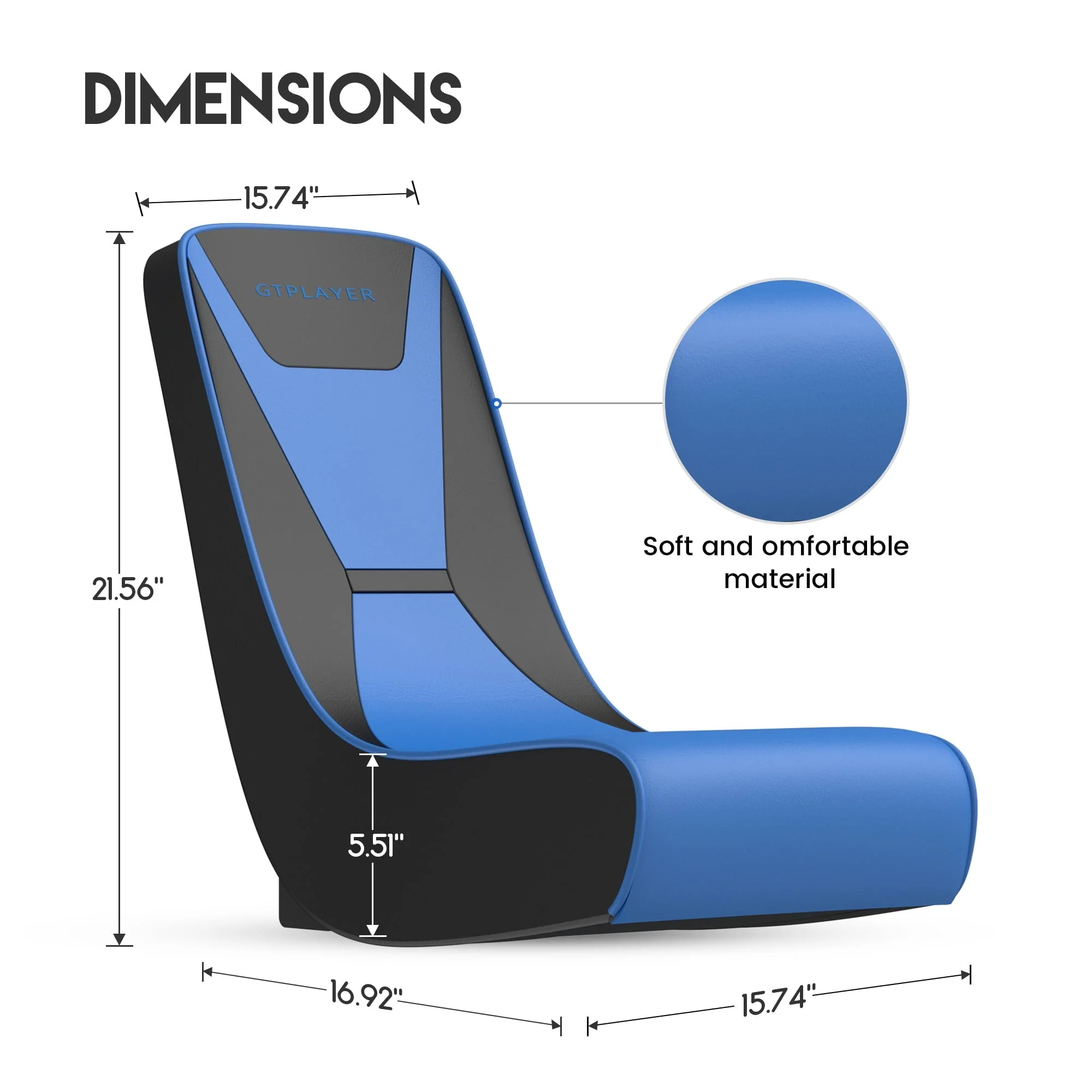 GTRACINGFaux Leather Floor Rocker Video Gaming Chair, Blue