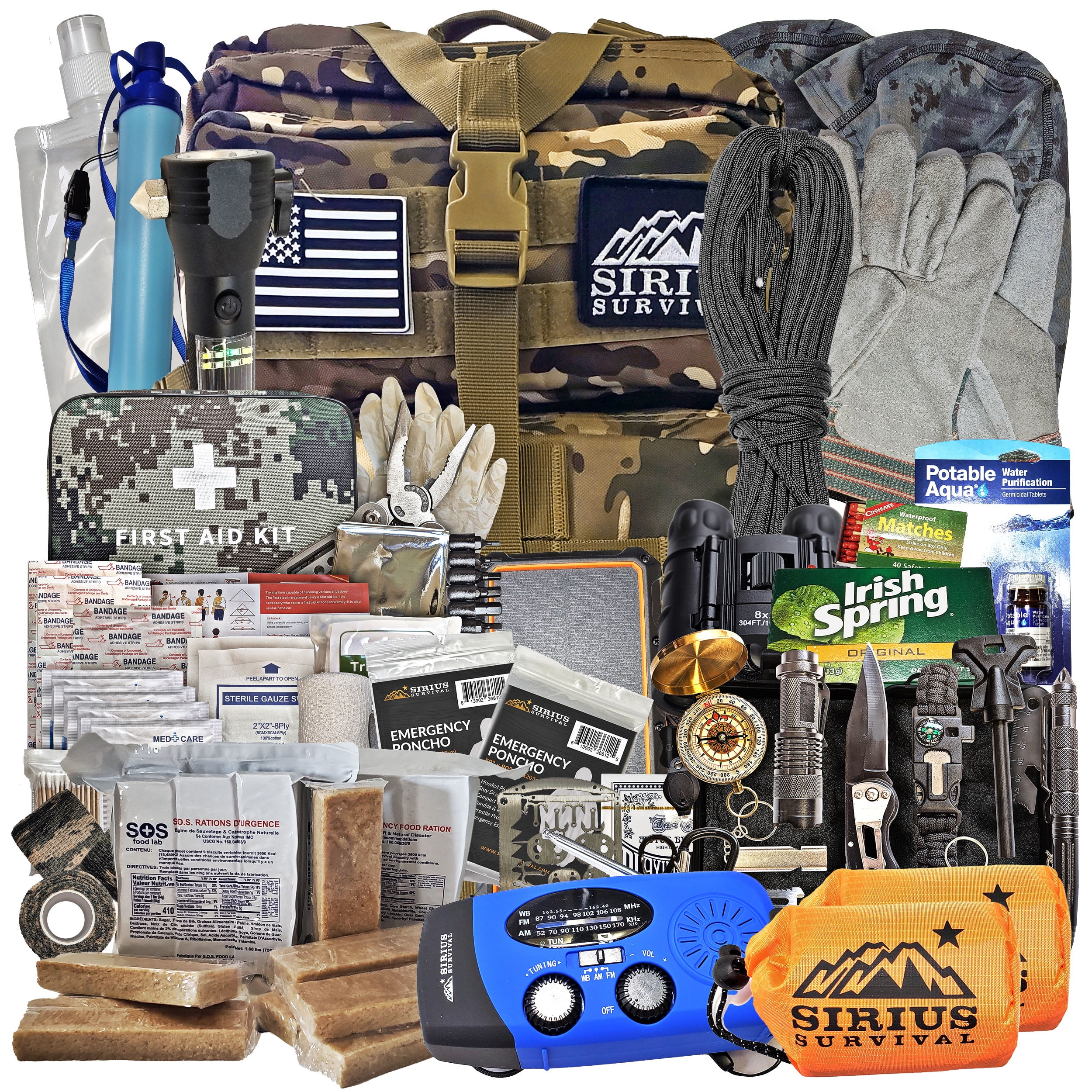 Pre-Packed Emergency Survival Kit/Bug Out Bag for 2 - Over 175 Total Pieces of Disaster Preparedness Supplies for Hurricanes, Floods, Earth Quakes & Other Disasters, Black