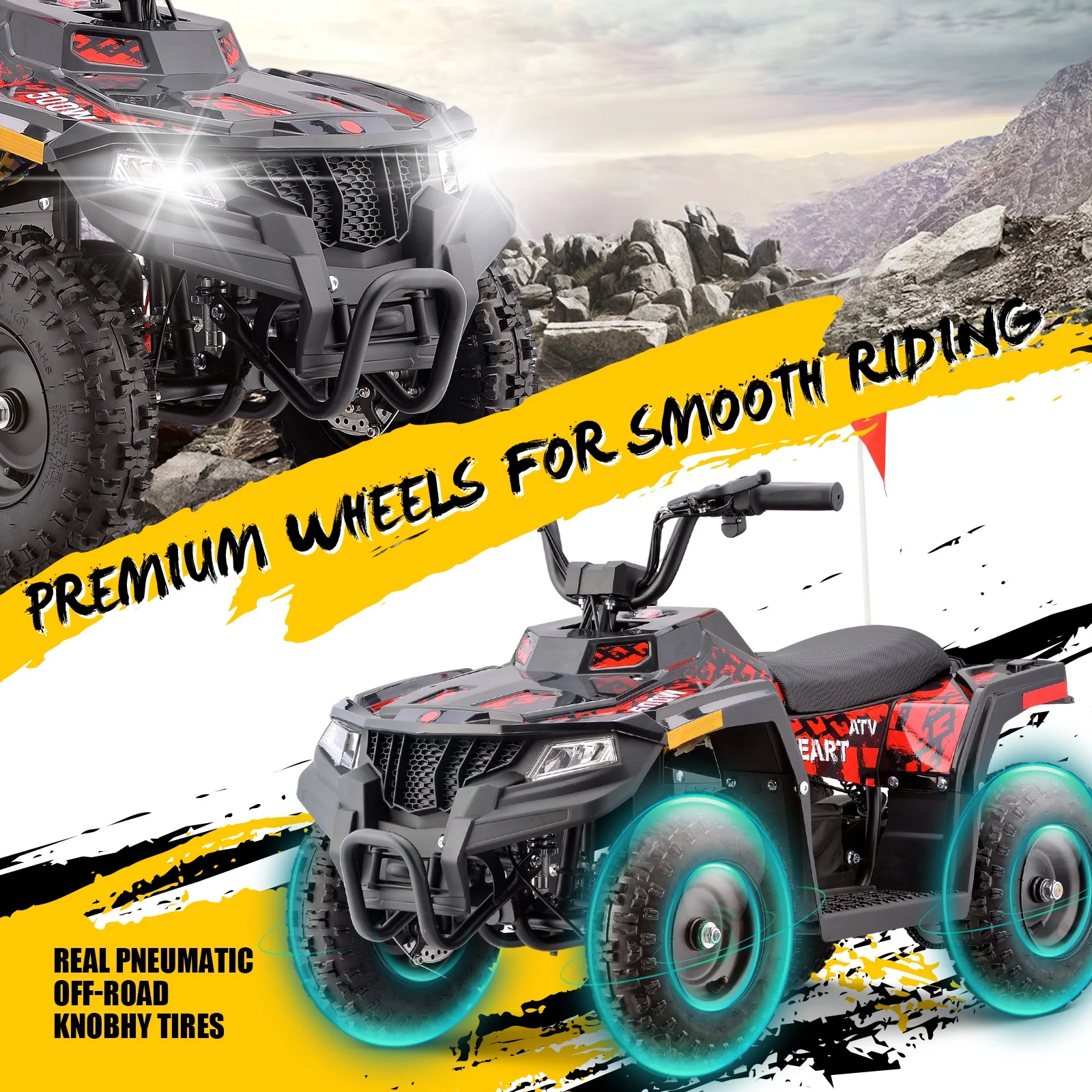 HOVER HEART Electric Dirt Quad, 36V 500W 4-Wheeler, Dual Suspensions, Age 13+